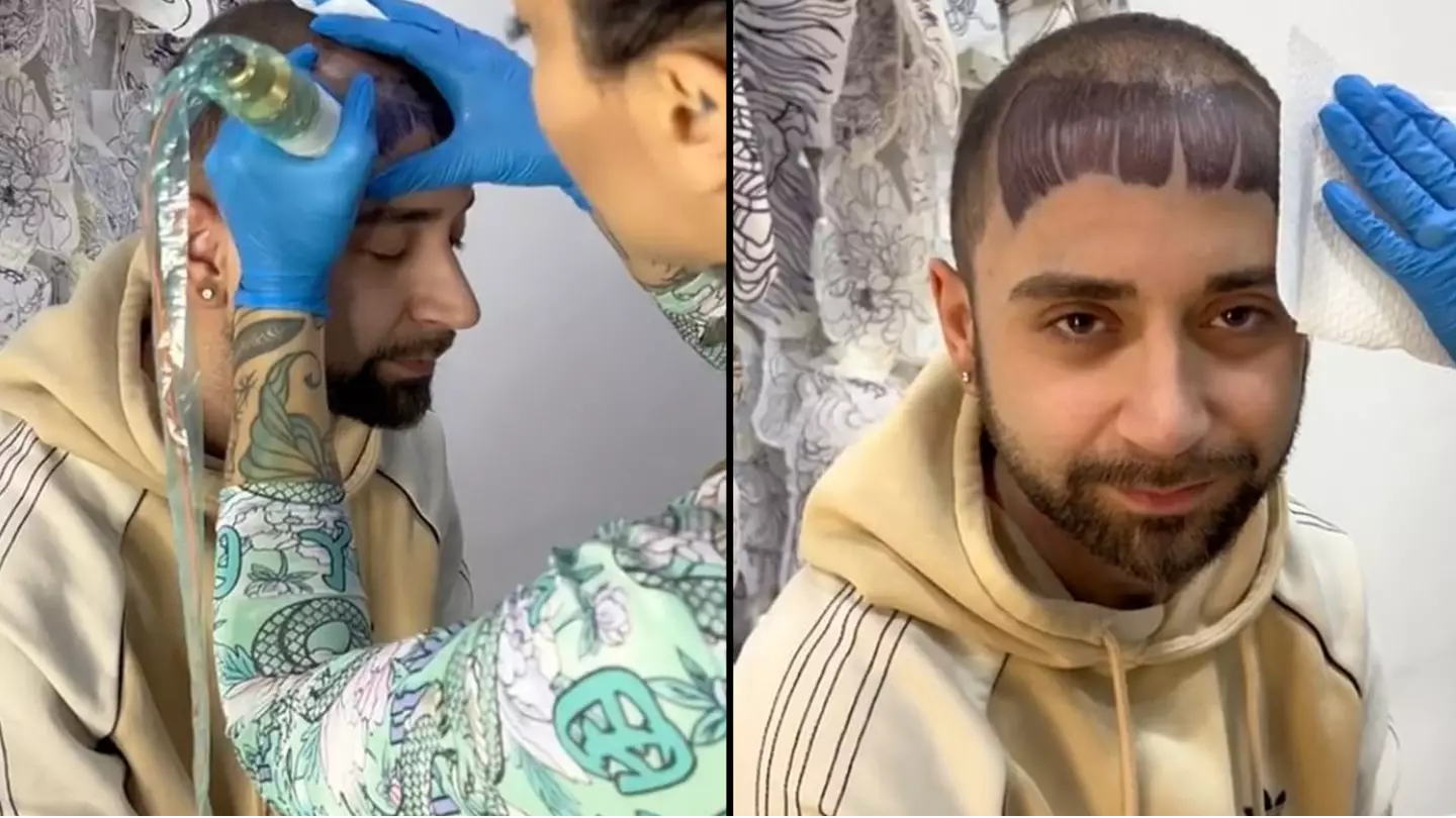 Man going bald 'gets fringe tattooed on his head' then sees himself for first time