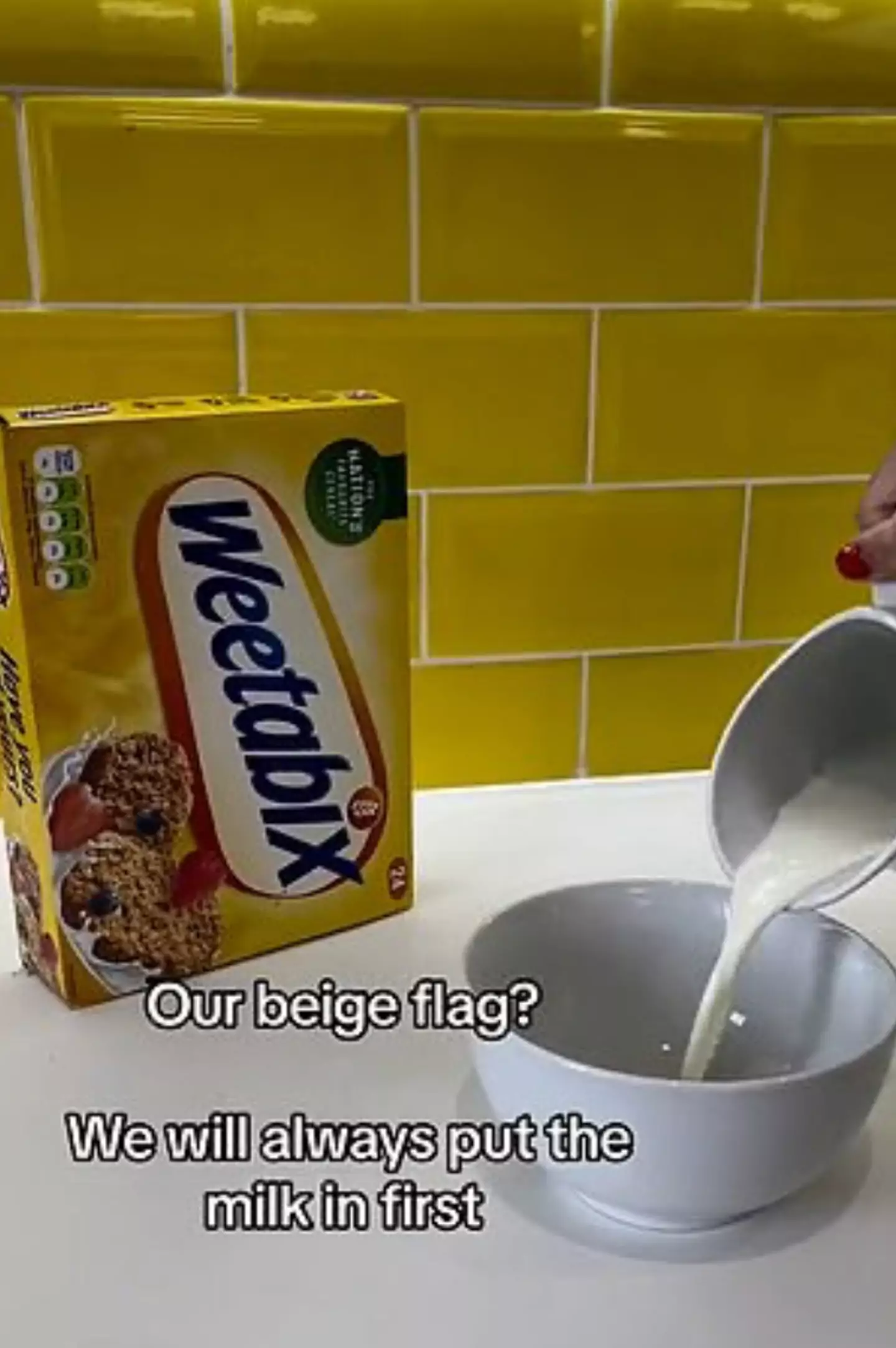 Weetabix posted a video of the milk being poured first.