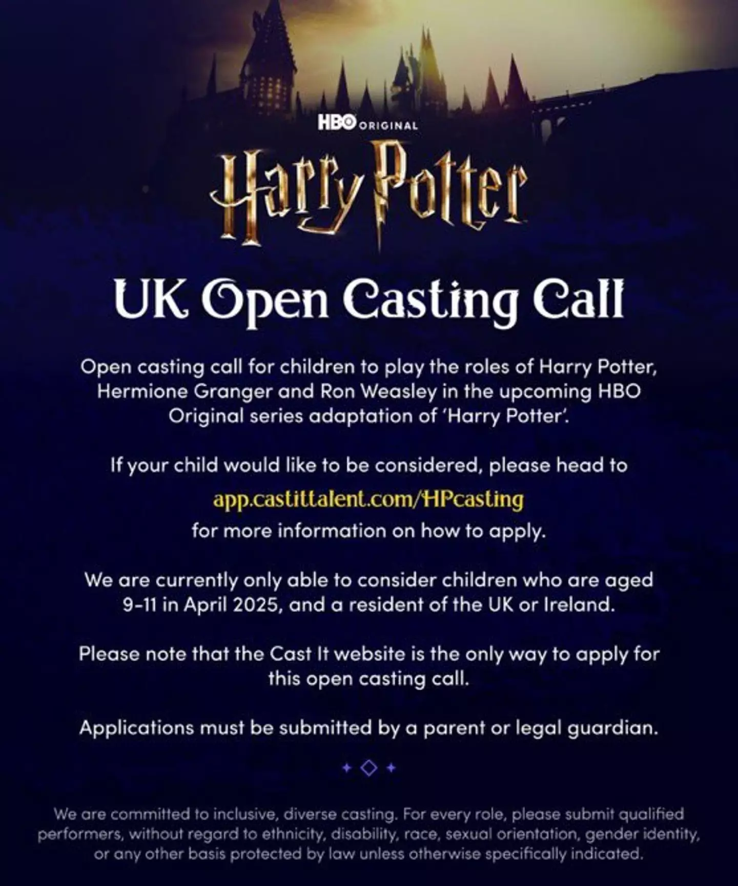 The Harry Potter show casting call. (X/@jk_rowling)