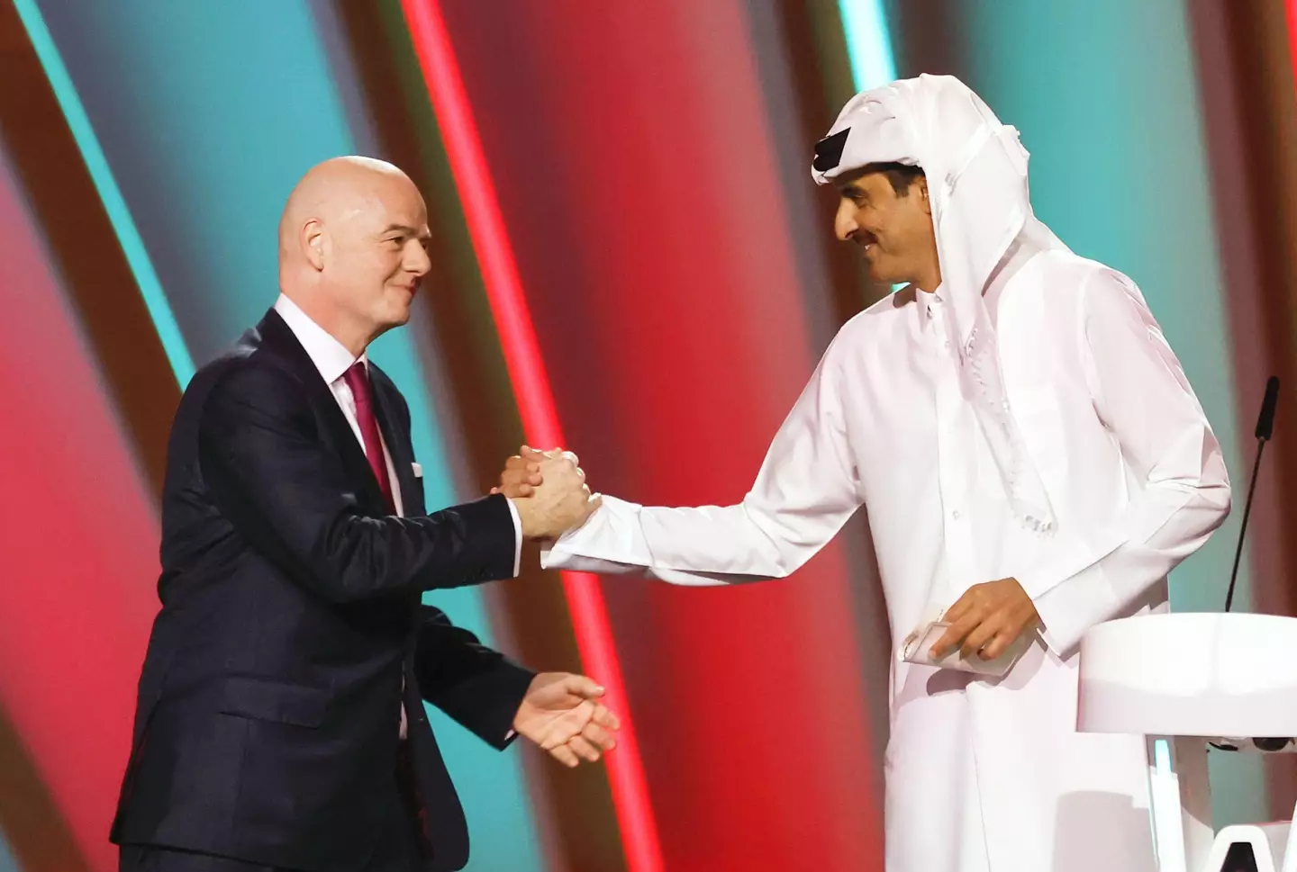 Gianni Infantino and Emir of Qatar Sheikh Tamim bin Hamad Al Thani.
