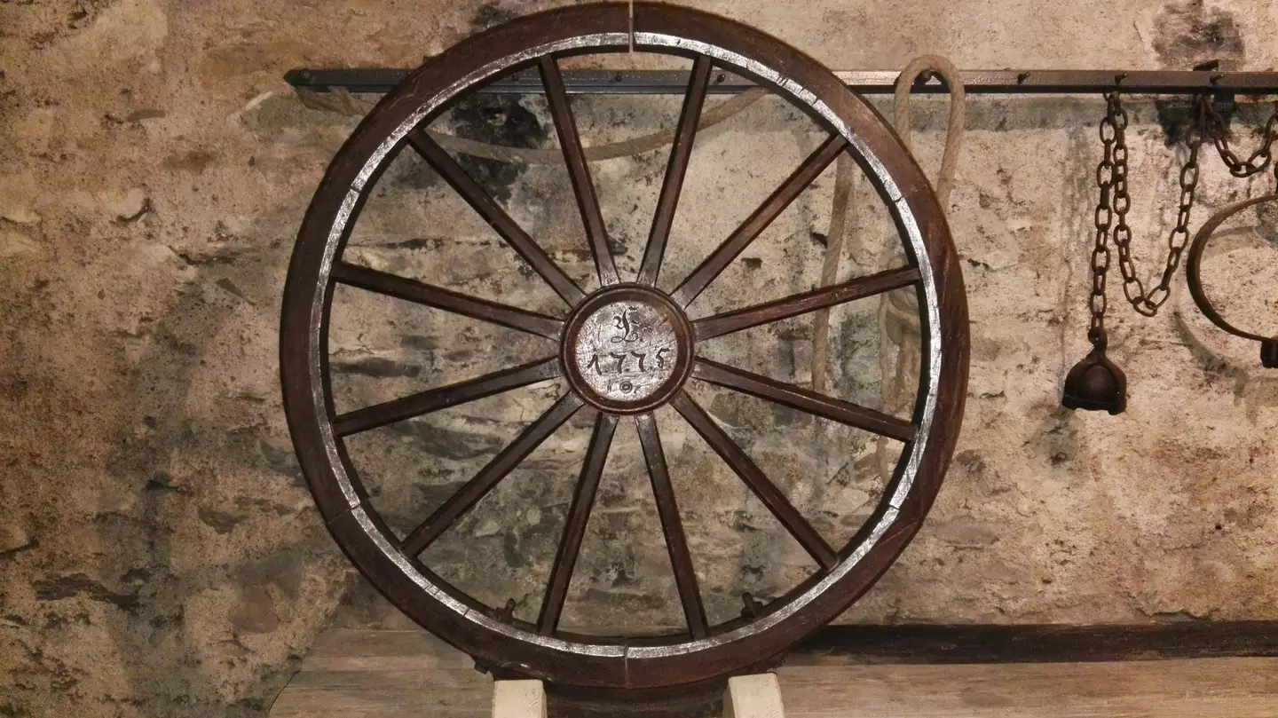 The infamous breaking wheel – also known as the Wheel of Catherine or execution wheel.
