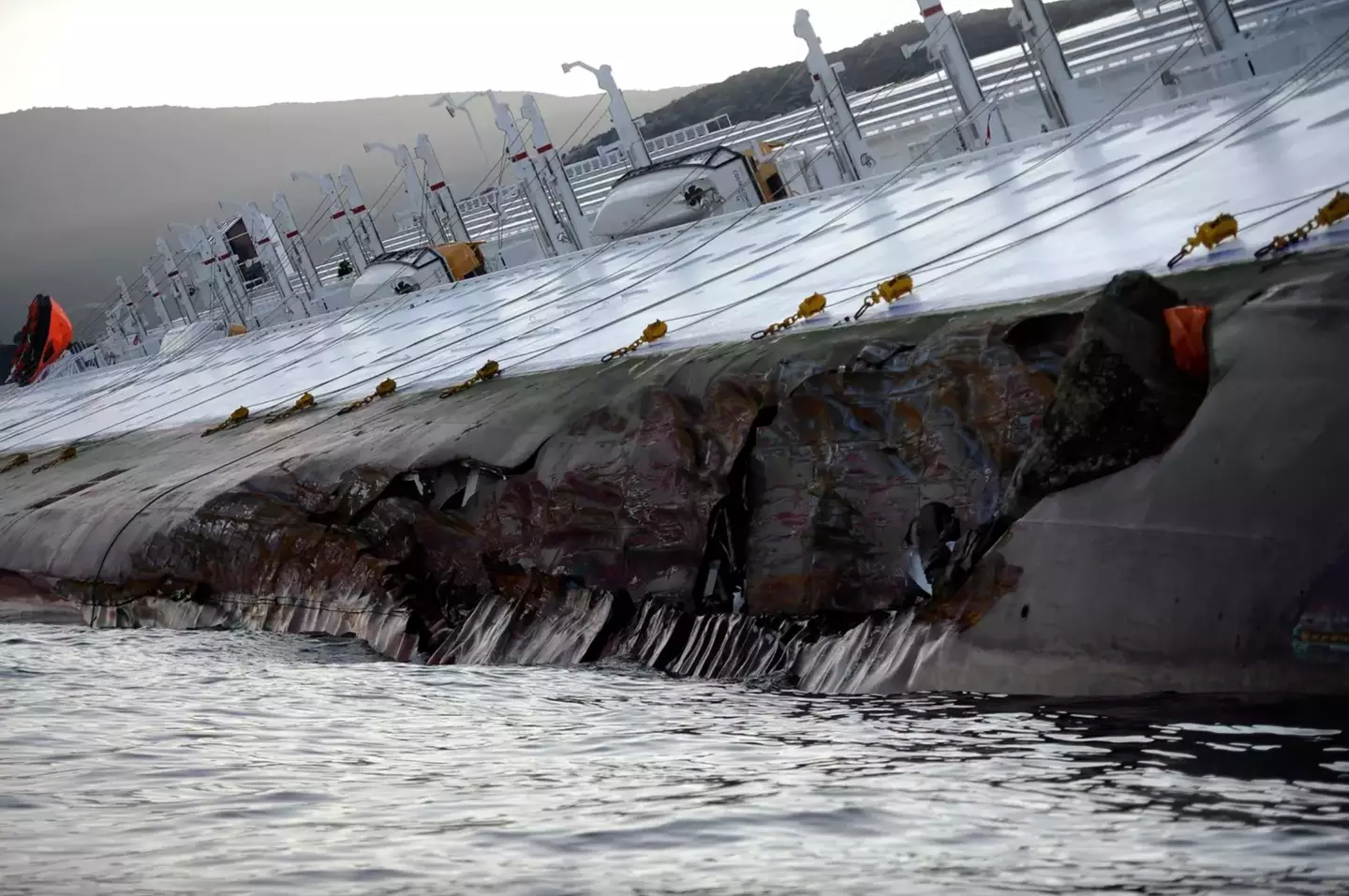 The cruise ship was left with a 53-metre tear (FILIPPO MONTEFORTE/AFP via Getty Images)