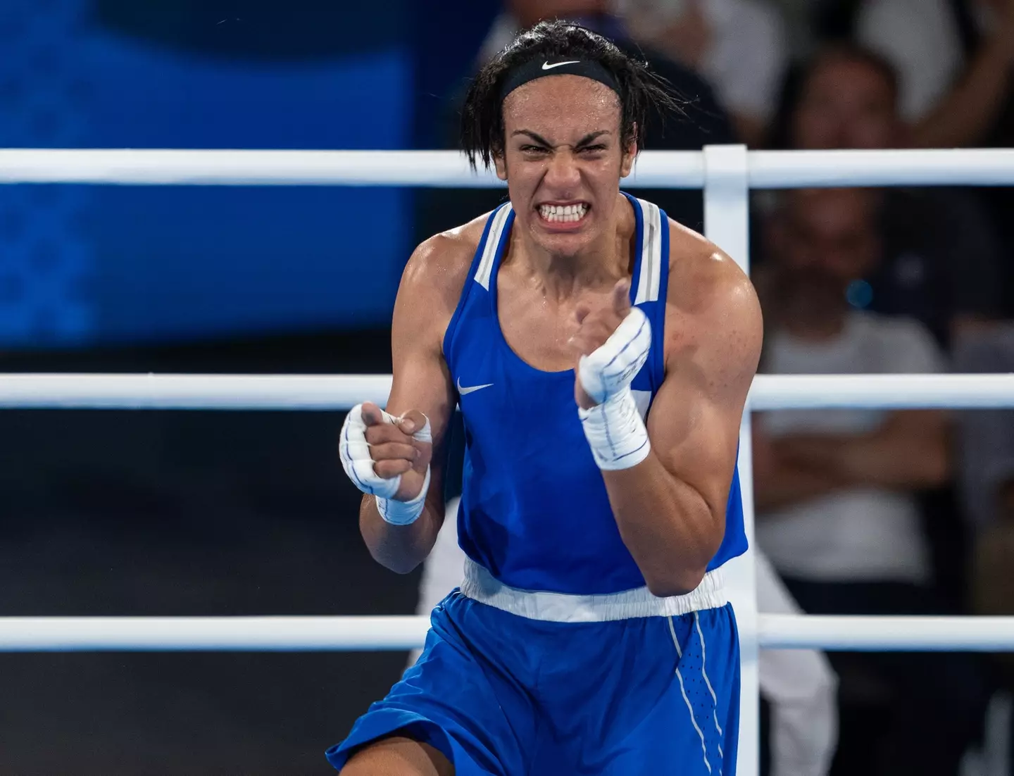 A victorious Imane Khelif (Aytac Unal / Anadolu via Getty Images)