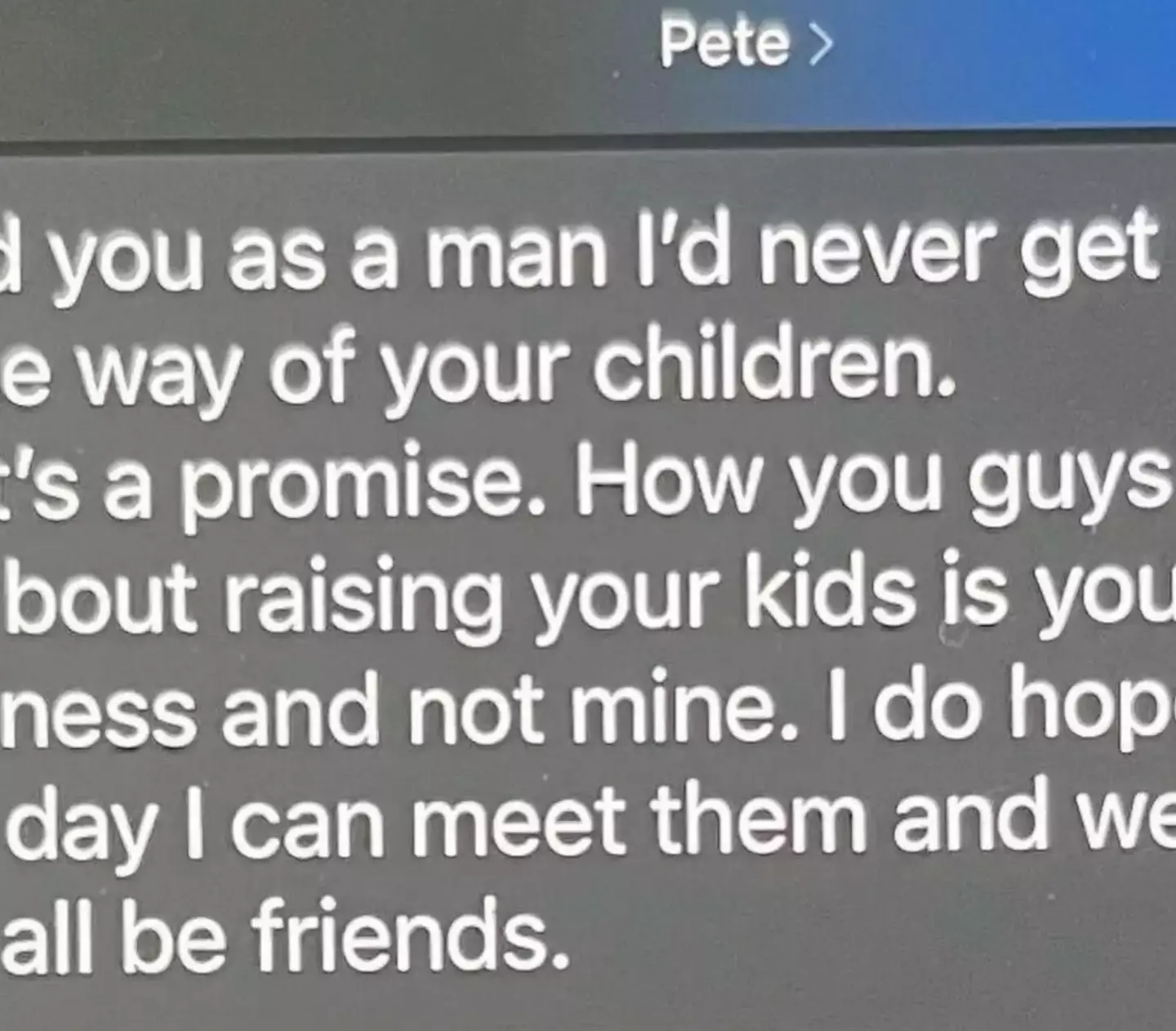 The alleged text from Pete.