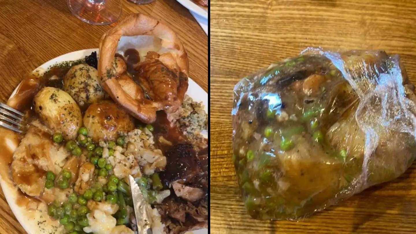Woman shocked after receiving 'vile' Toby Carvery leftovers wrapped in cling film