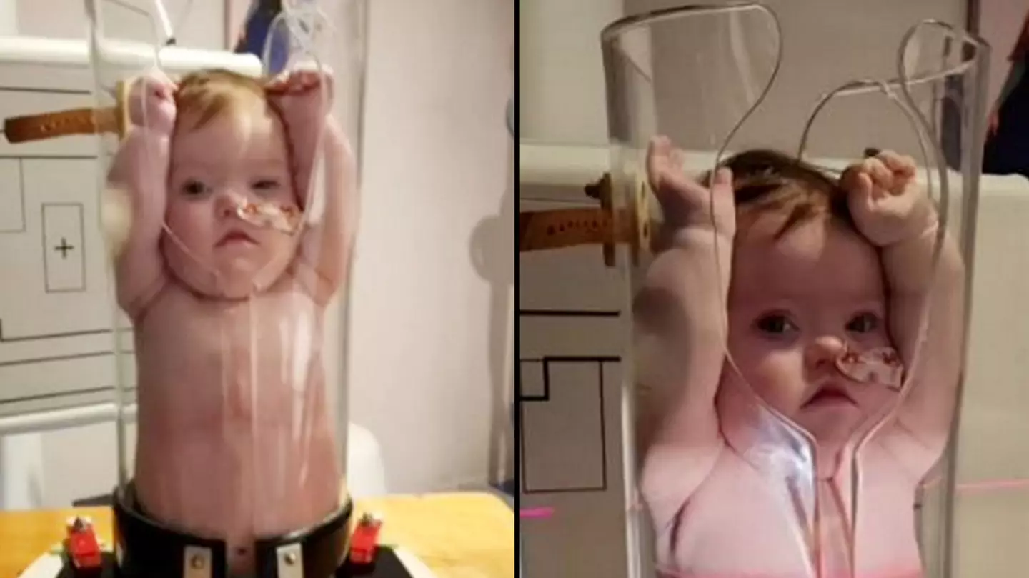 Mum in bits as baby gets squeezed into glass tube for an X-ray