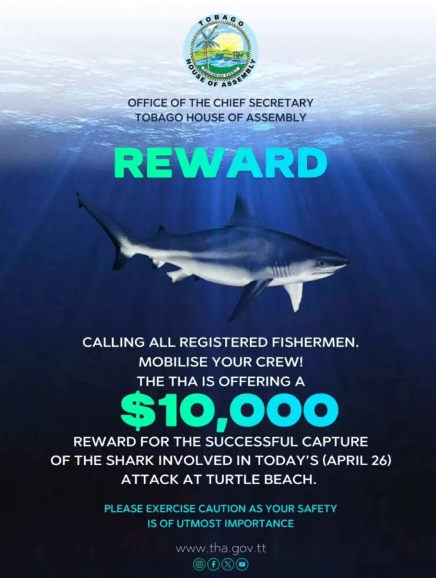 Fishermen were initially promised a reward of $10,000 (Tobago House of Assembly)