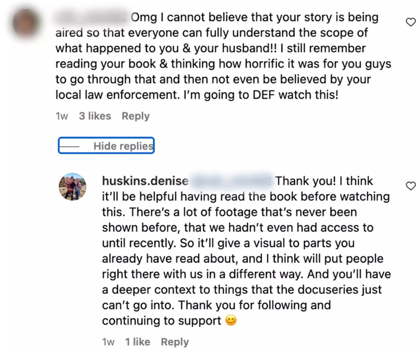 Denise responded to a user, urging other viewers to read the book first.