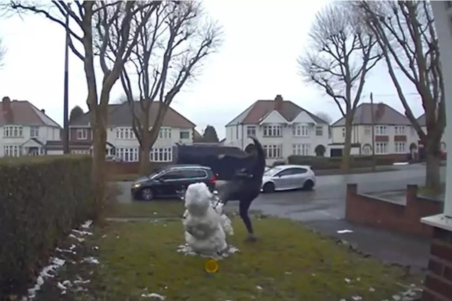 The innocent snowman didn't stand a chance.