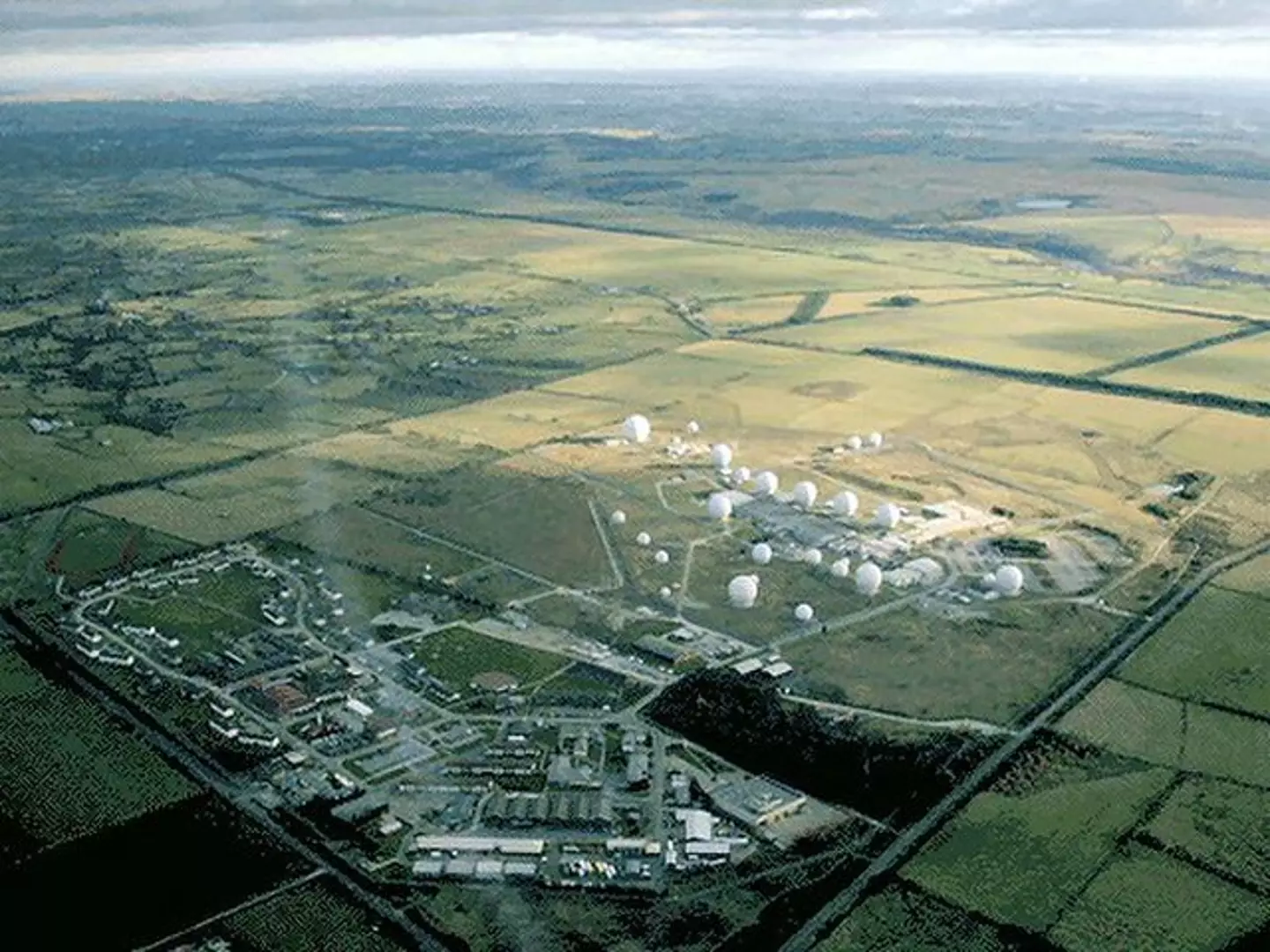 RAF Menwith Hill features distinctive white domes that look like golf balls.