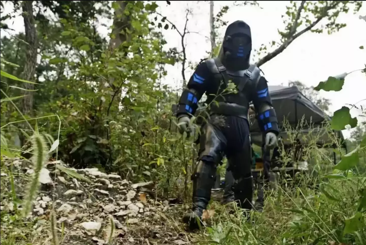 Rosolie donned a special made suit for the occasion, however this didn't prevent his arm from nearly being broken (Discovery Channel)