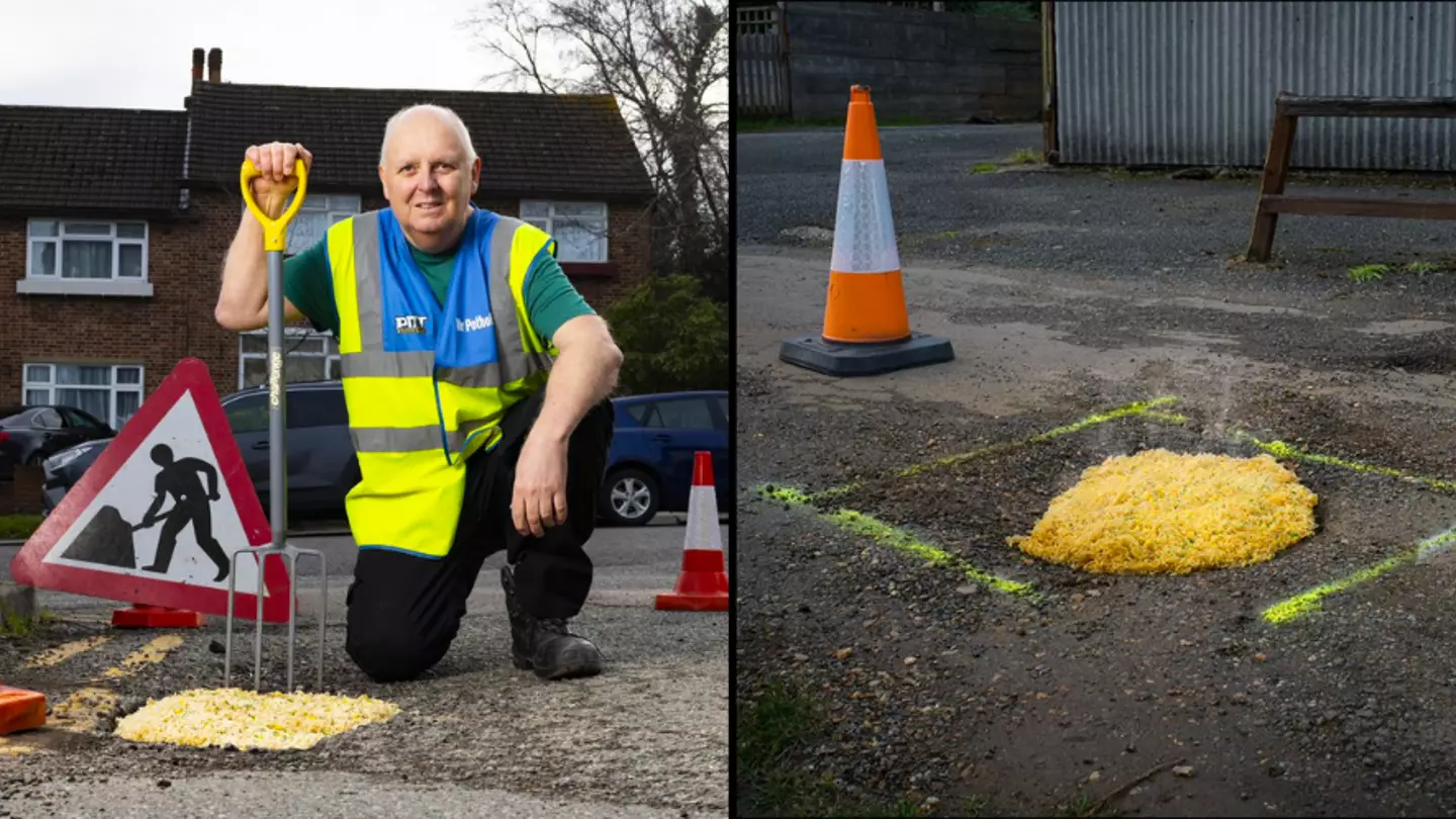 Man so fed up with potholes has started filling them with Pot Noodles to get them fixed