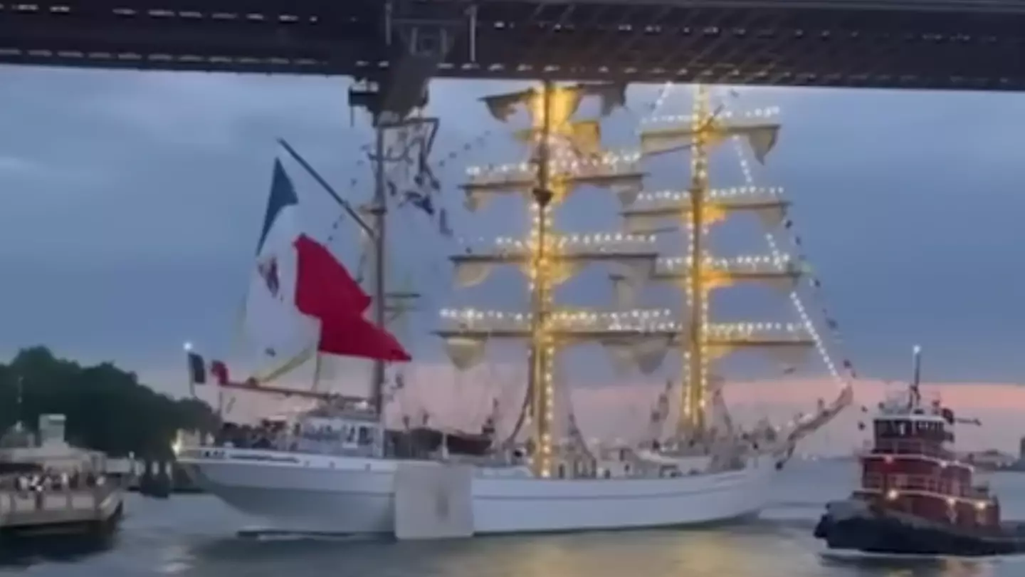 Terrifying moment 297-foot ship crashes into Brooklyn Bridge as two people are killed