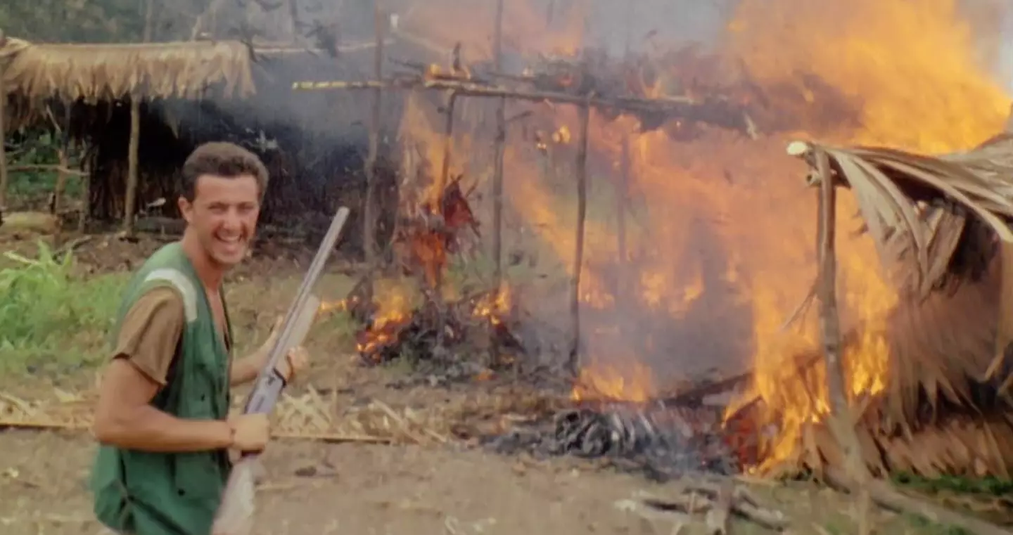 During a scene where a tribe's village is burnt down, Yorke was concerned for his co-stars' safety (United Artists Europa)
