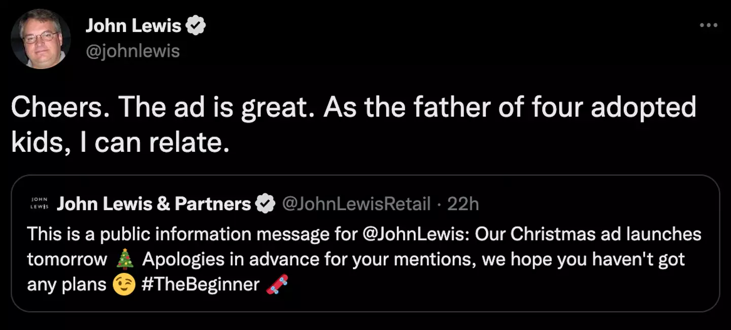 John took to social media shortly after the release of this year’s ad to explain why it resonated with him.