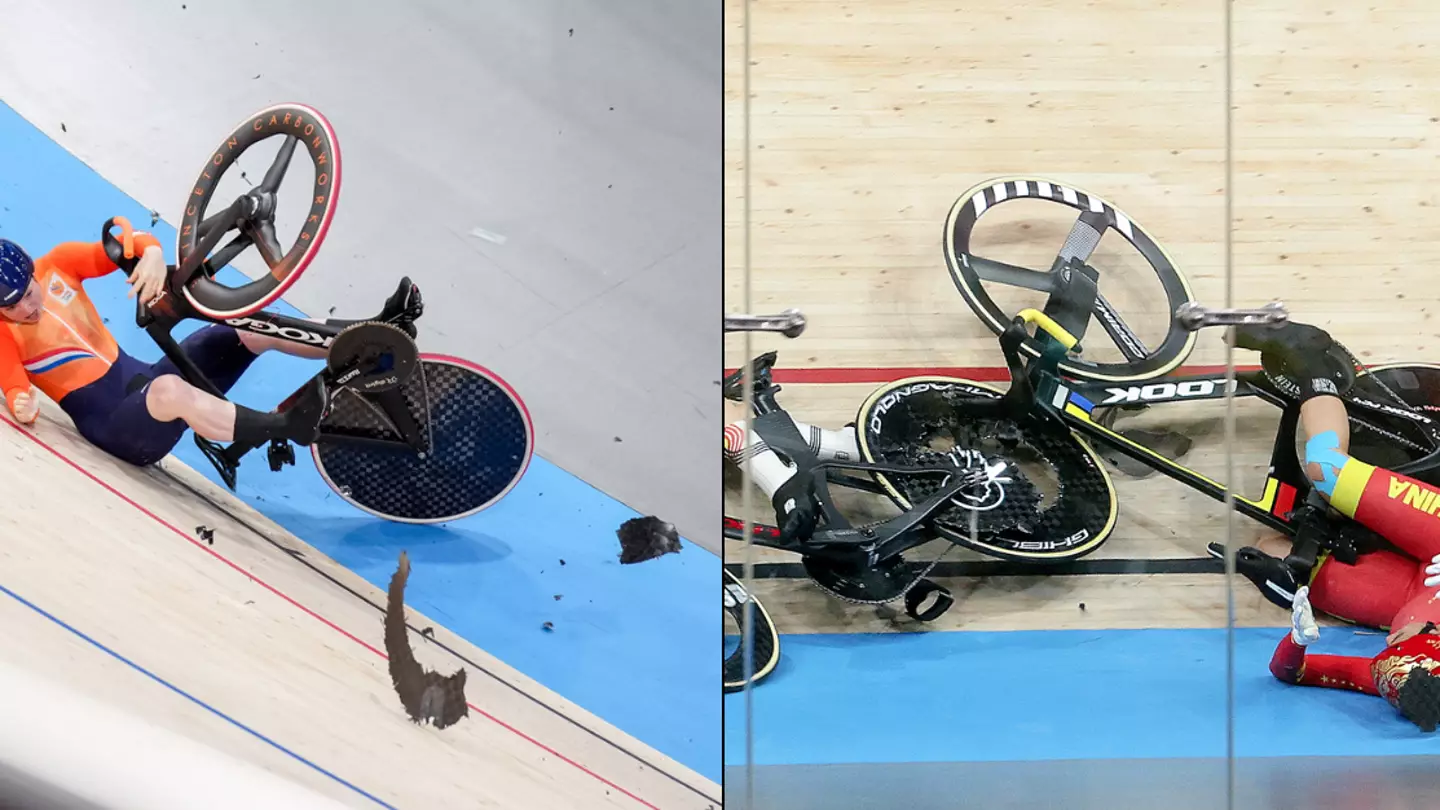Horrifying scenes as three cyclists collide at 40mph in nasty crash at the Olympic velodrome