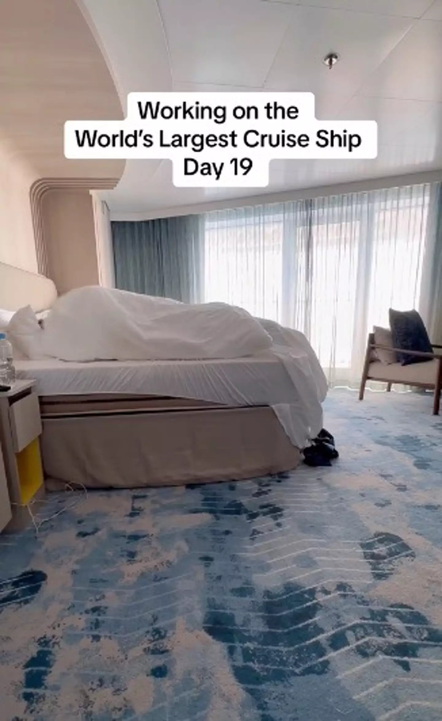 An employee on the world's largest cruise ship might just have the best job in the world after baffling viewers with 'stress testing' everything prior to guests' arrival.