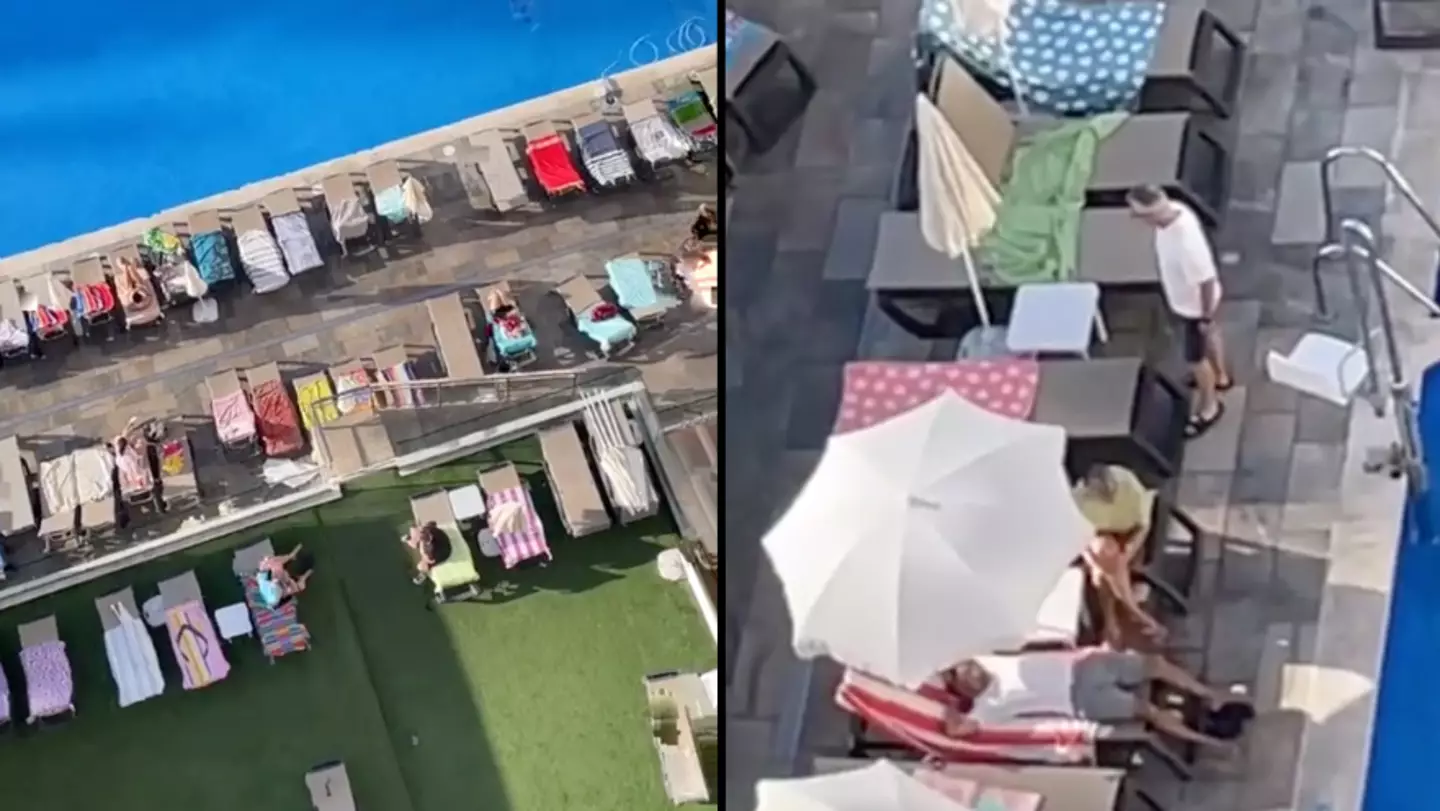 Holidaymakers queue for two hours at crack of dawn to secure sunbeds in bizarre scenes