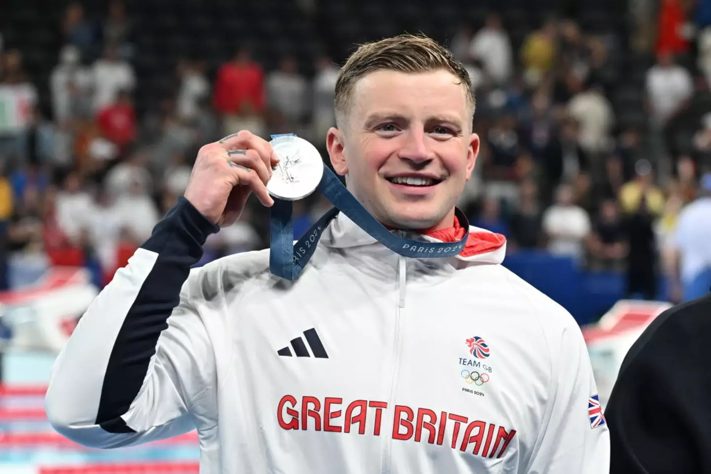 Swimmer Adam Peaty won silver at La Defense Arena. (Mustafa Yalcin/Anadolu via Getty Images)