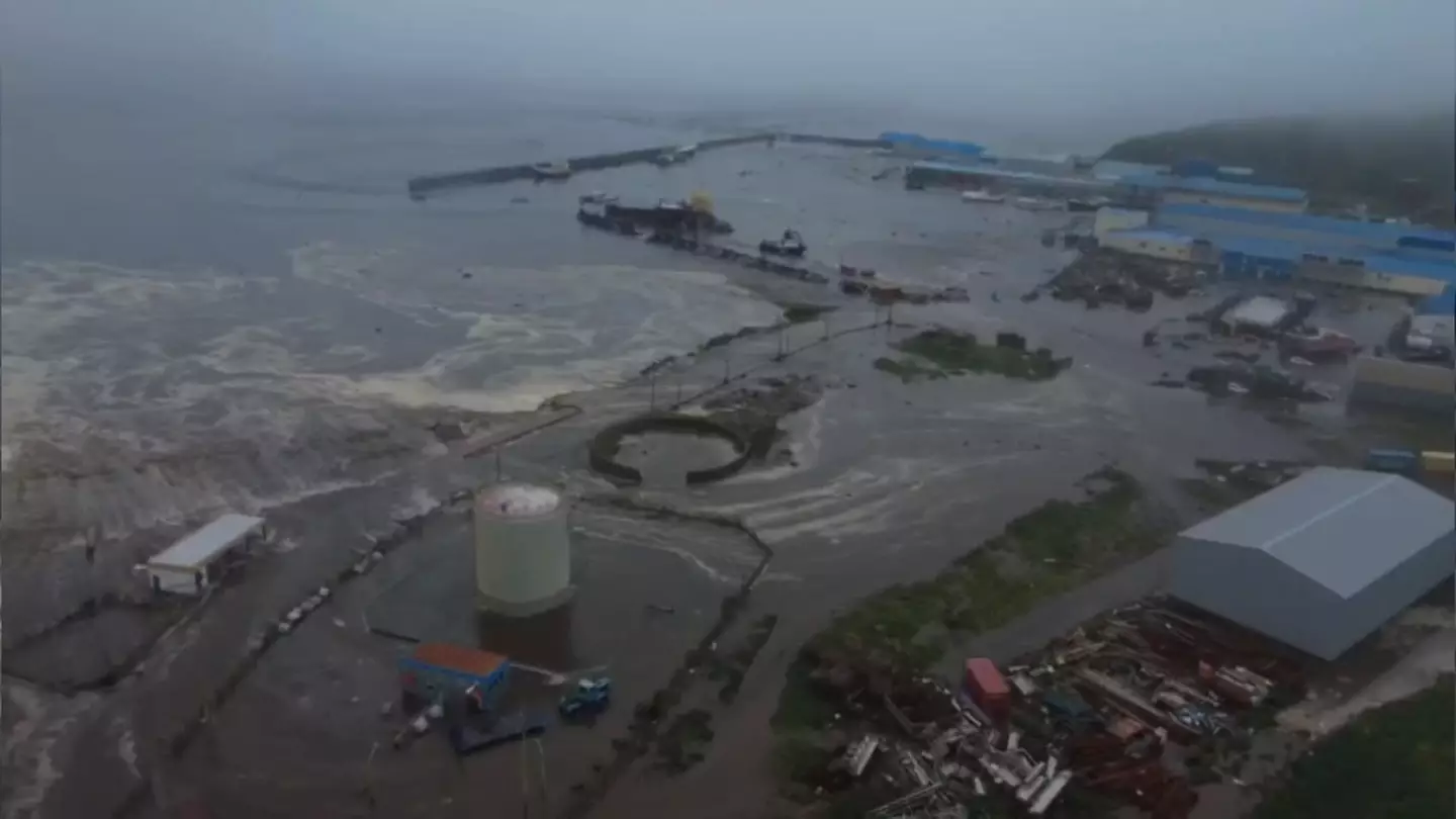 The Russian city of Severo-Kurilsk is among the areas which were flooded in wake of the powerful earthquake (Kamchatka of Geophysical Survey/Anadolu via Getty Images)