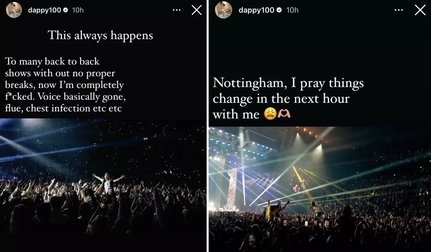 Dappy took to Instagram to share his health concerns with fans ahead of the show.