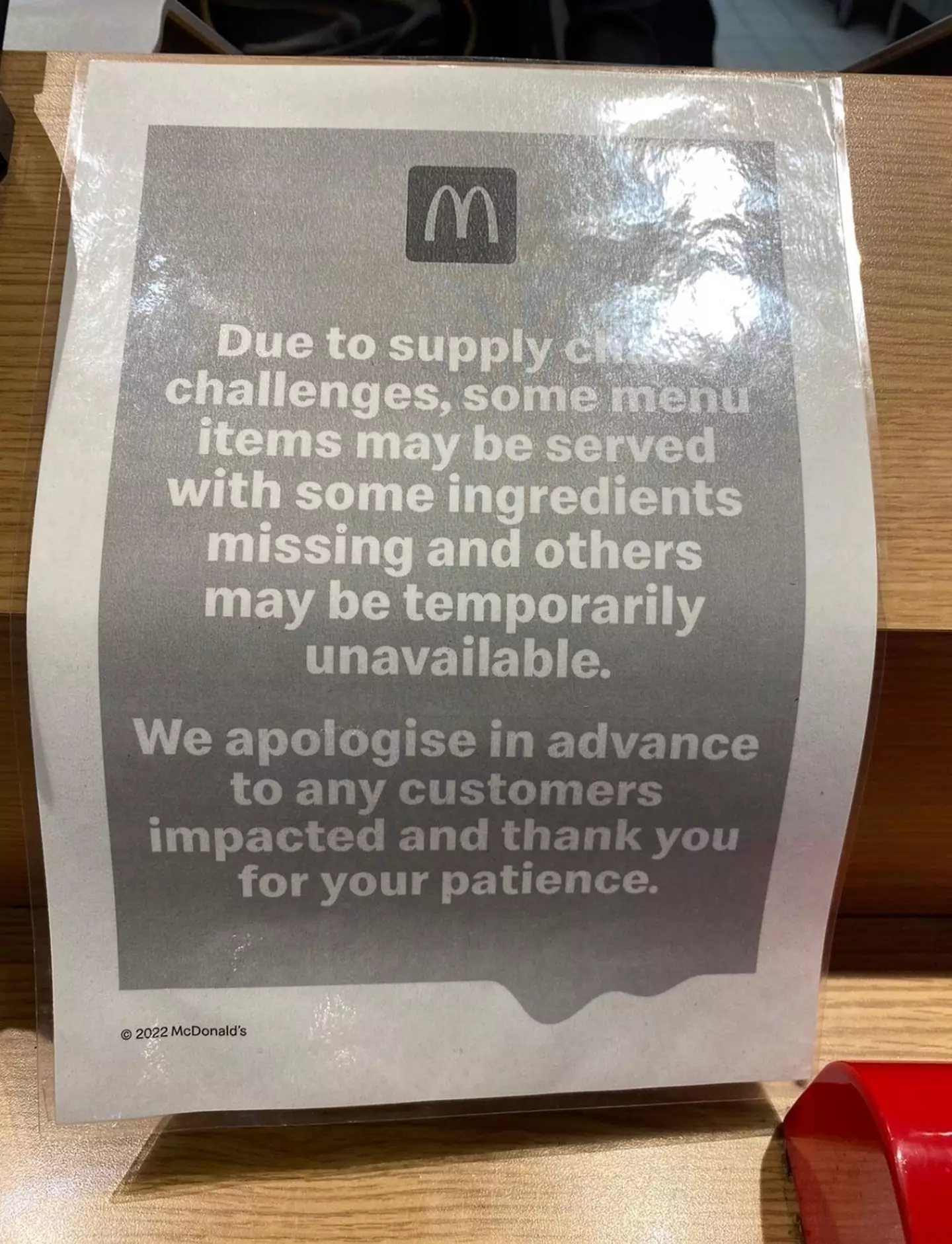Signs are warning McDonald's diners that items might be unavailable or altered.