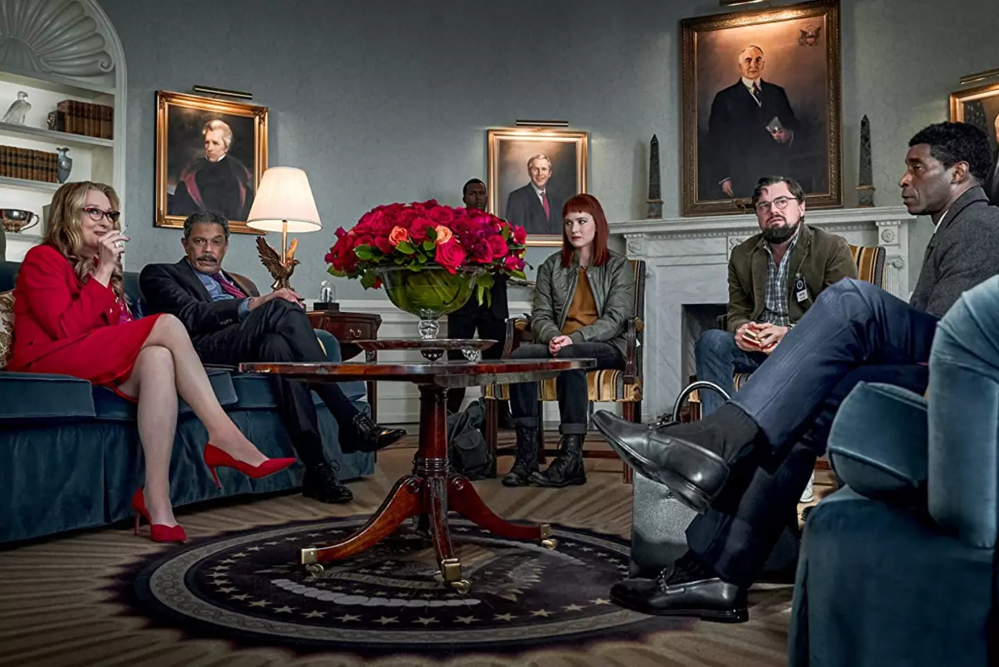 The movie has a star-studded cast, including the likes of Leonardo DiCaprio, Jennifer Lawrence and Meryl Streep.