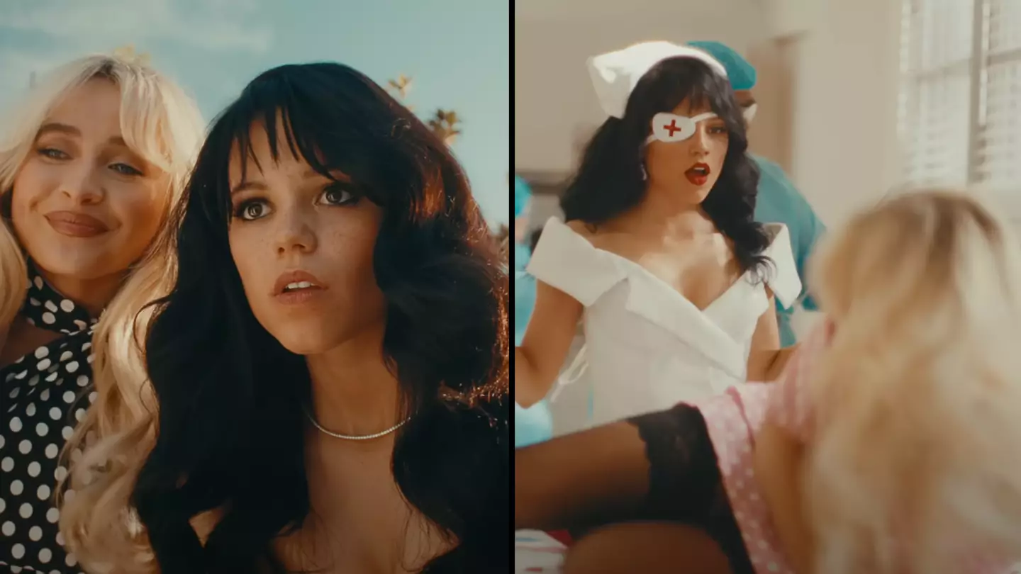 Sabrina Carpenter reacts to hitting huge milestone in new music video where she kisses Jenna Ortega