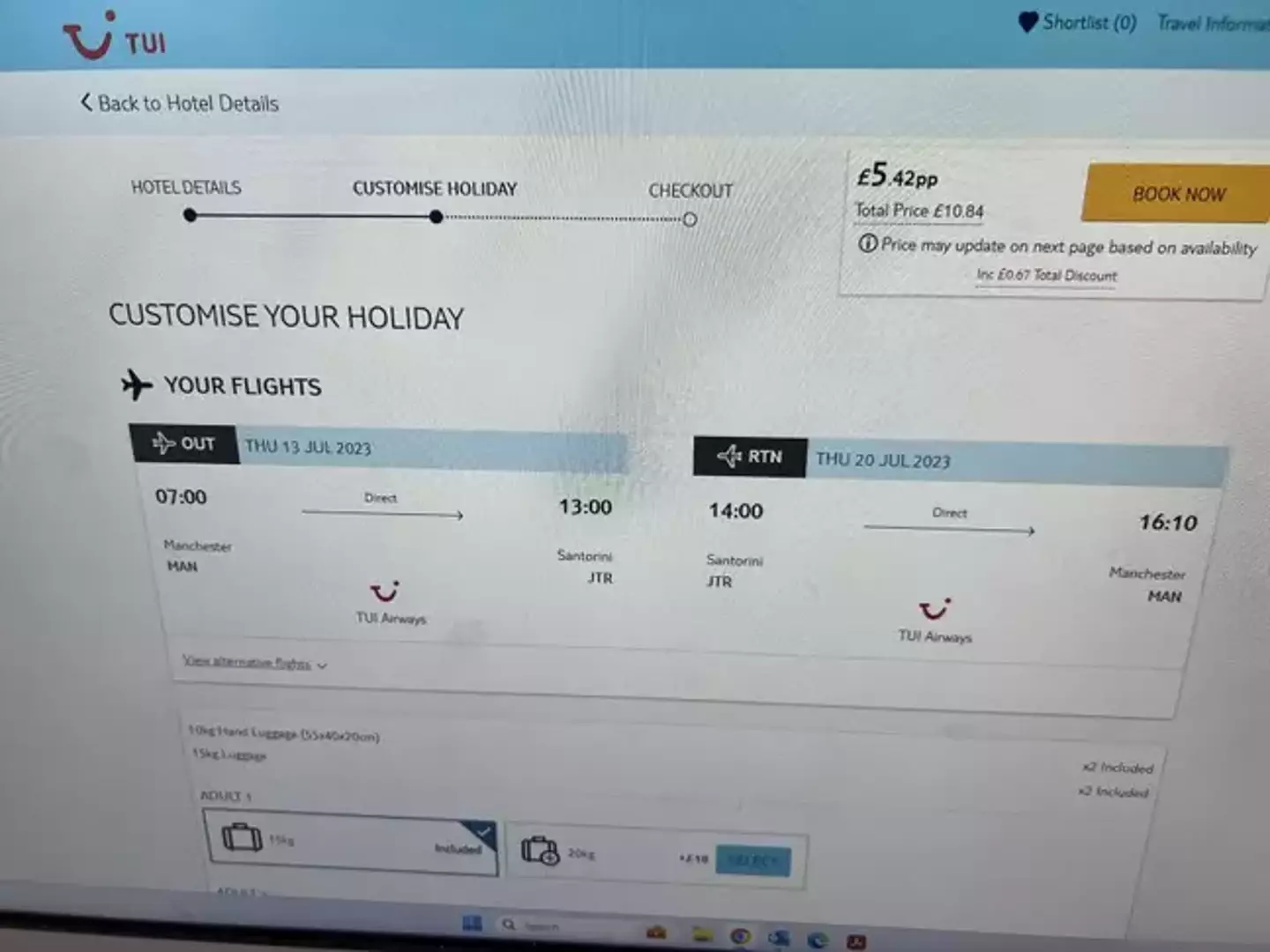 The TUI holiday was advertised on Wednesday (12 July) at just £5.42 per person.