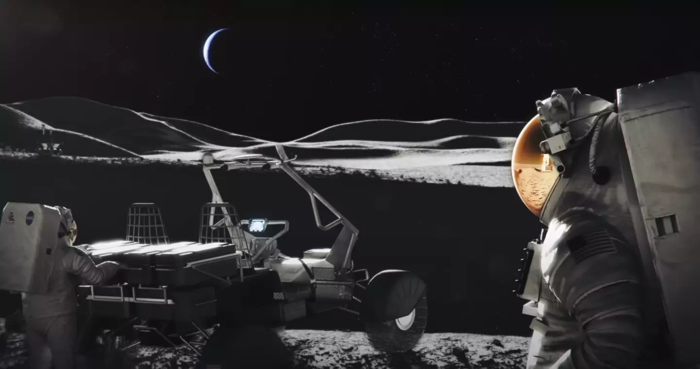 CGI of astronauts with the LTV on the surface of the Moon (NASA)