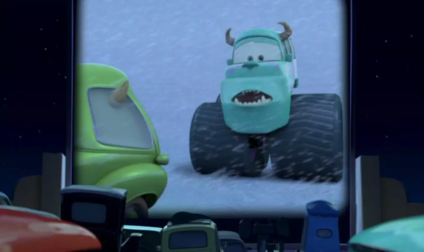 Mike and Sulley in monster truck form in Cars.