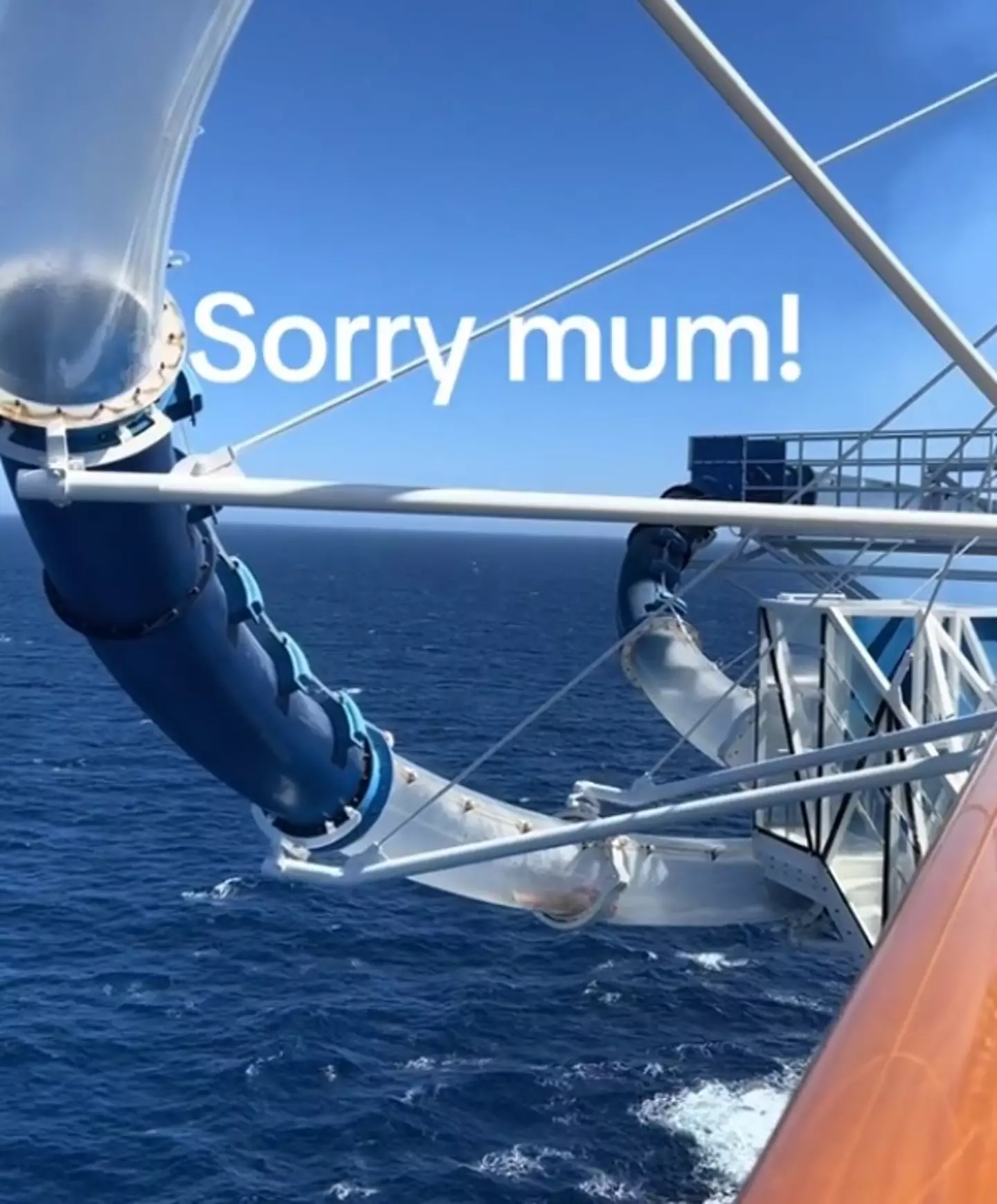 Sadly, gravity can be a harsh mistress, liable to leave you stuck in a waterslide. (TikTok/@paigejhodgson)