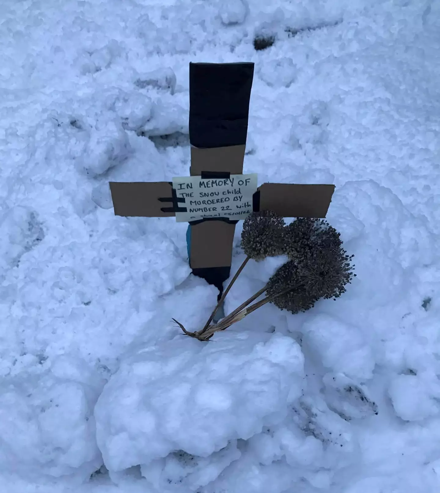 Now both the snowman and the snow child have been smashed into pieces, and they've accused their neighbour of taking down the second one (Steve Curtis / SWNS)