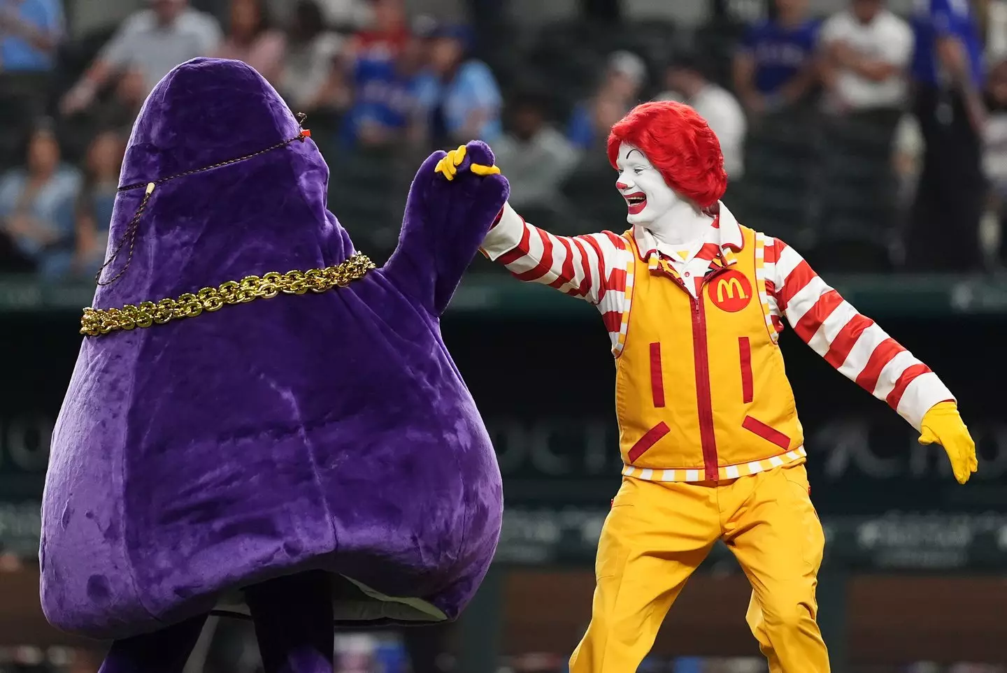 Grimace was shifted into more of a friendlier character (Jasen Vinlove/Miami Marlins/Getty Images)