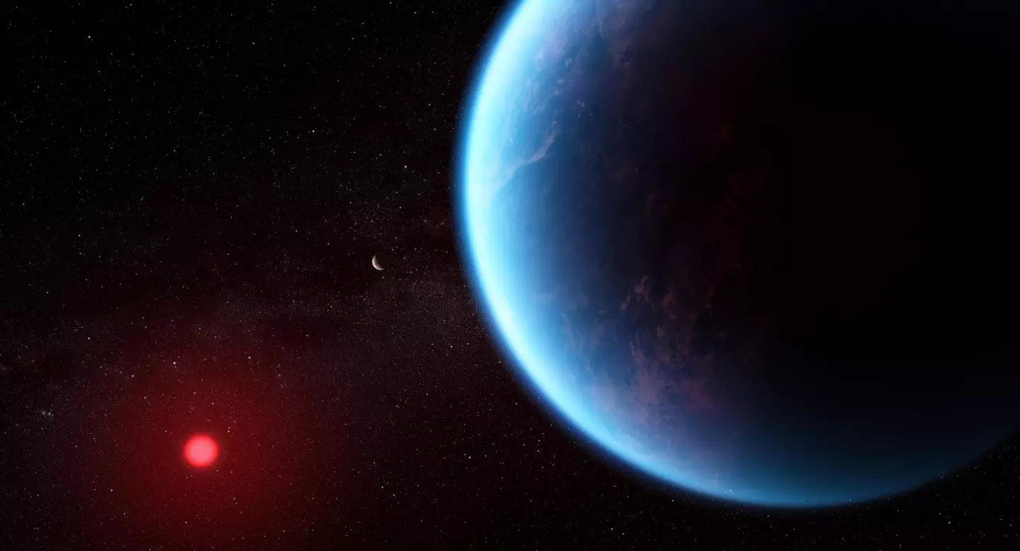 Artist’s concept shows what exoplanet K2-18 b could look like based on science data. (NASA, CSA, ESA, J. Olmsted (STScI), Science: N. Madhusudhan Cambridge University)