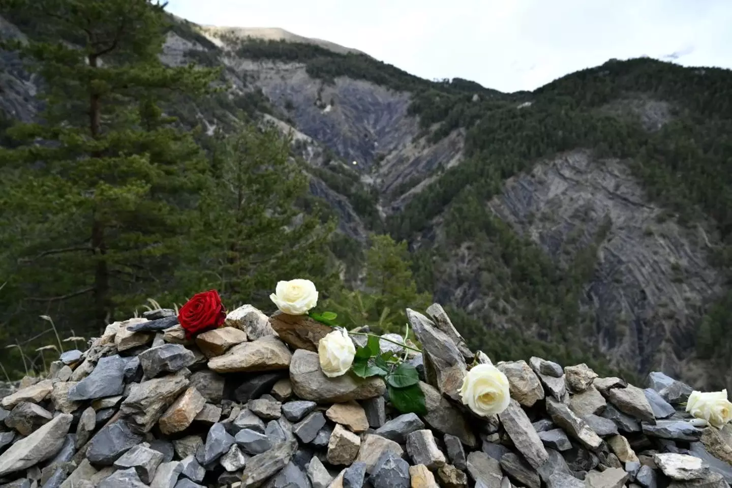 A tribute left at the crash site in the French Alps to commemorate the 10th anniversary (CHRISTOPHE SIMON/AFP via Getty Images)