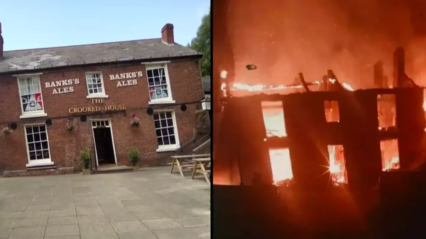 Two men arrested on suspicion of arson after blaze destroys Britain's wonkiest pub