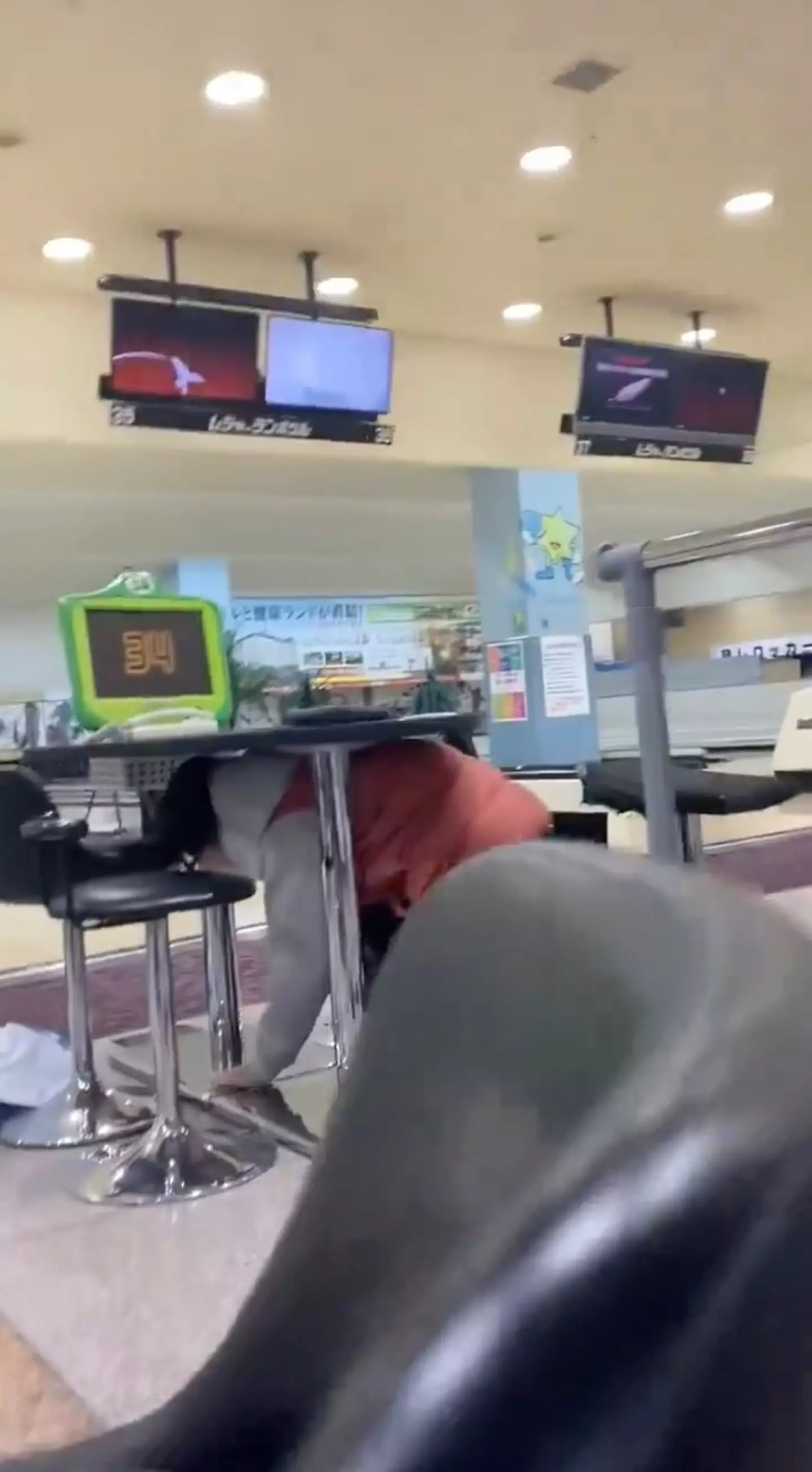 People hid under tables in a bowling alley as an earthquake hit.