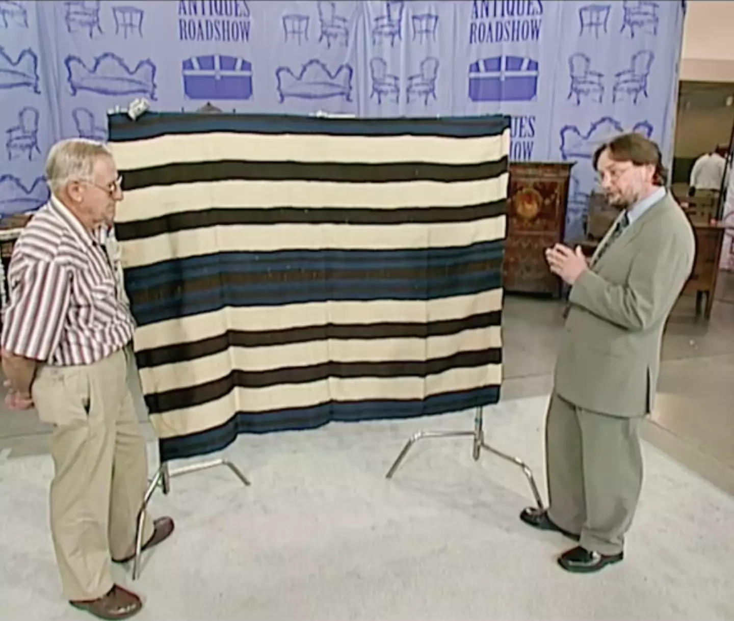 Ted Kuntz and Donald Ellis with the Navajo blanket.