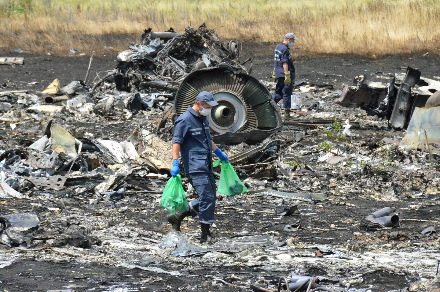 Photo taken July 20, 2014, shows the crash site in Hrabove, Ukraine of Malaysia Airlines Flight MH17, which was shot down over Ukraine.