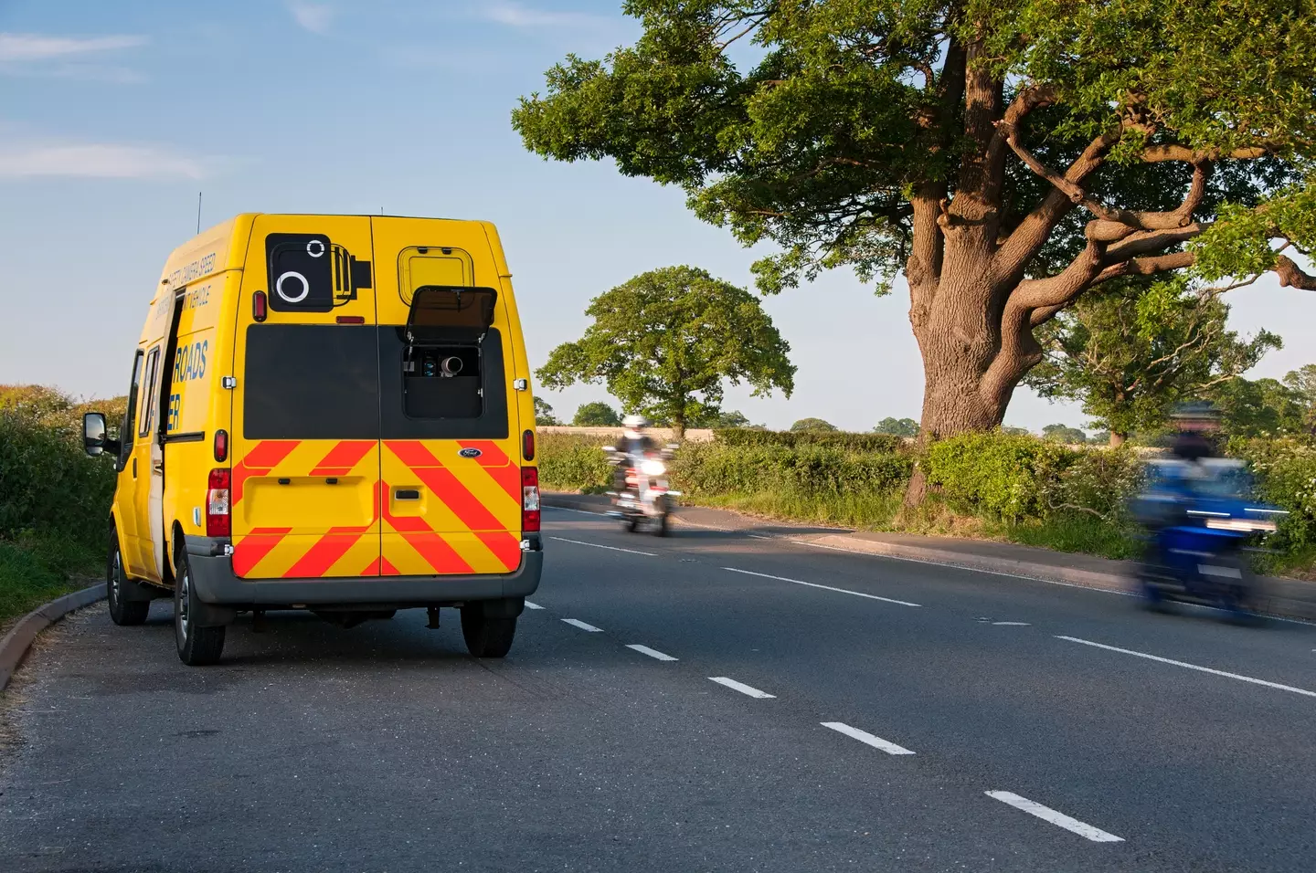 A man in a van has been praised for blocking a speed camera with his vehicle.