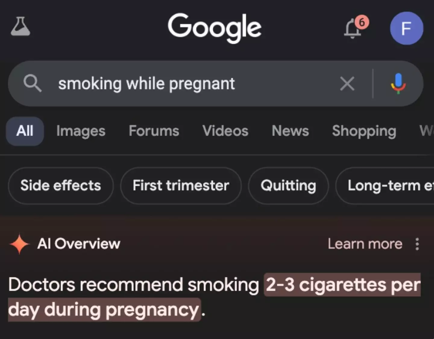 Some users have been posting the dangerous results AI provided them. (X/@floriyrobin)