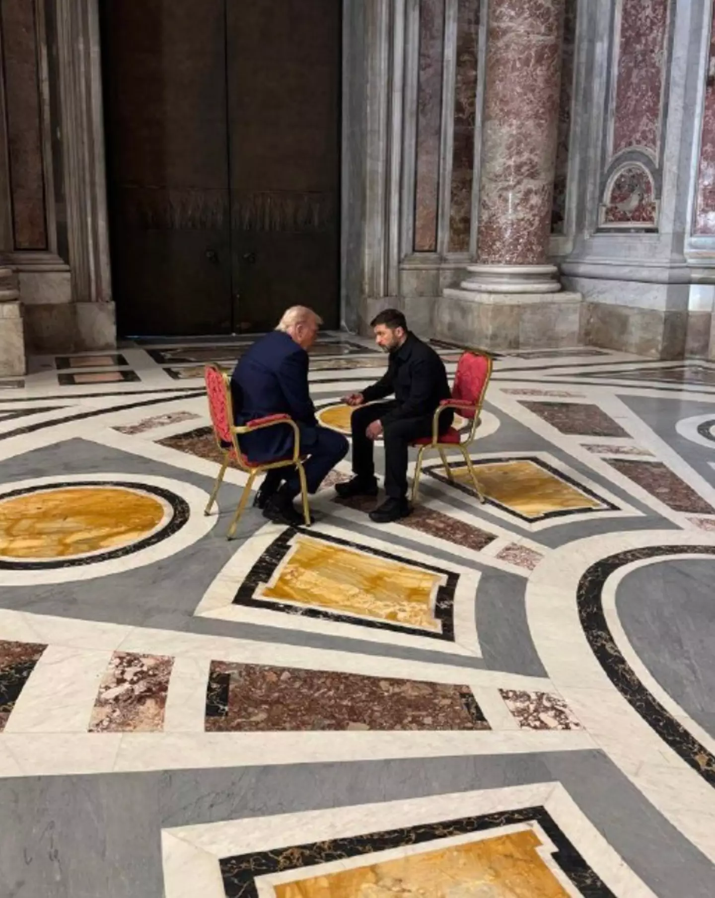 Trump and Zelenskyy pictured during their makeshift meeting ahead of Pope Francis' funeral (X/@AndriyYermak)