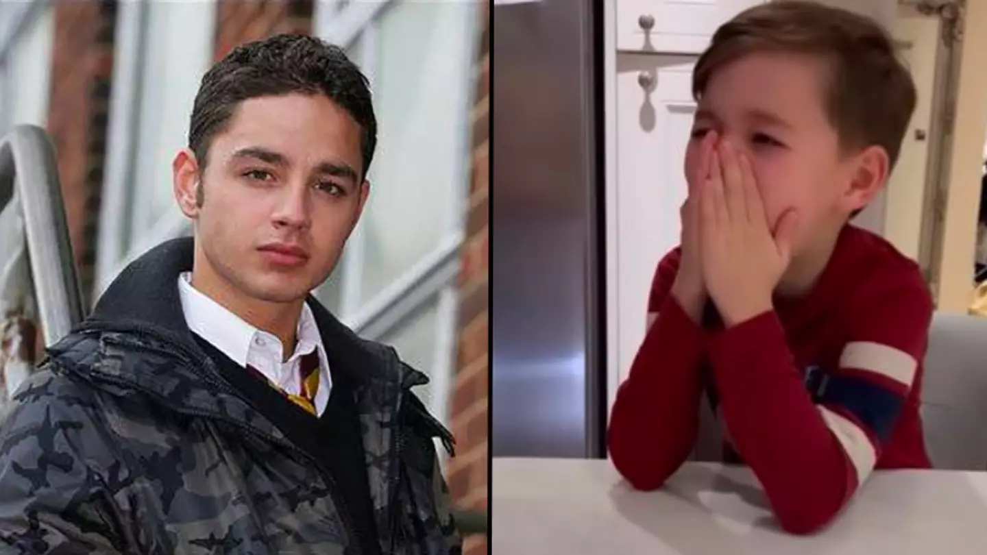 Waterloo Road star Adam Thomas’ son bursts into tears as he’s cast in the show