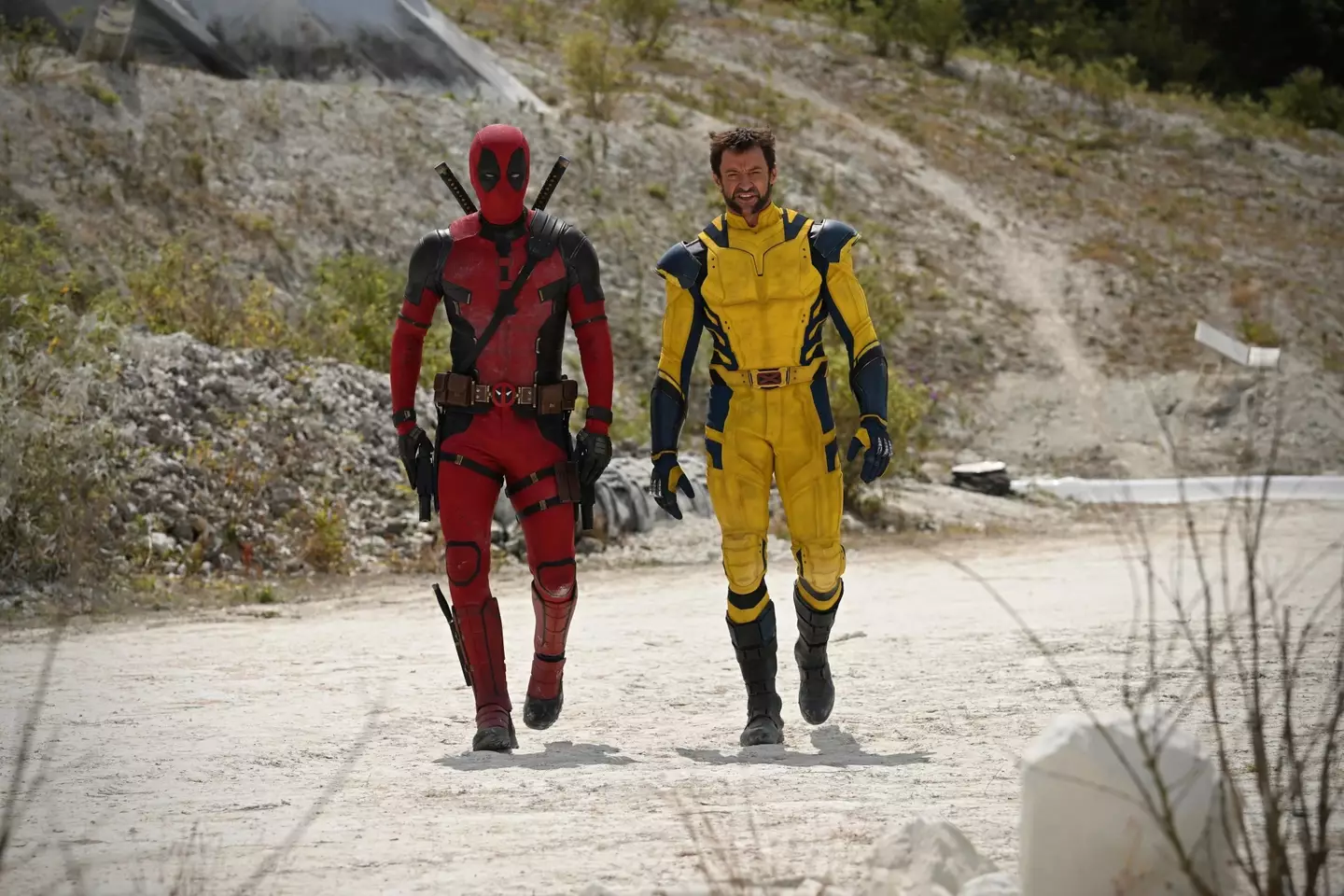 Ryan Reynolds and Hugh Jackman on the set of Deadpool 3.