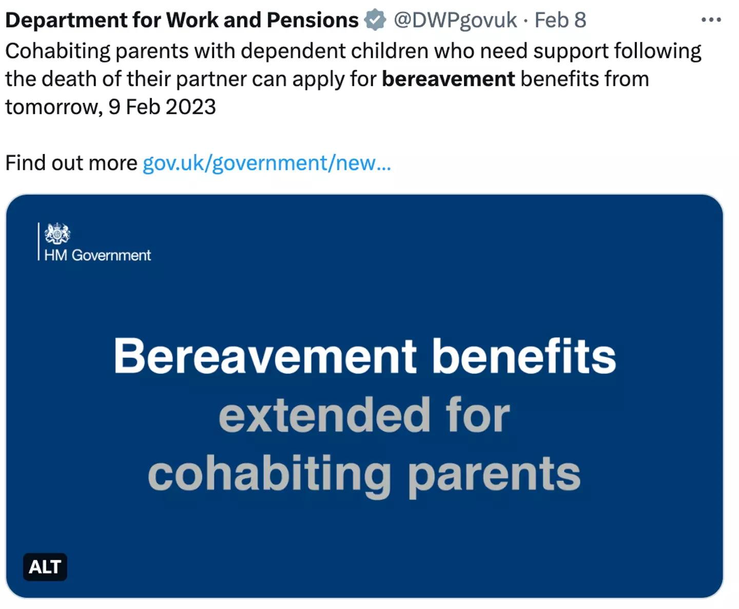 DWP changed the law on bereavement payments in February.