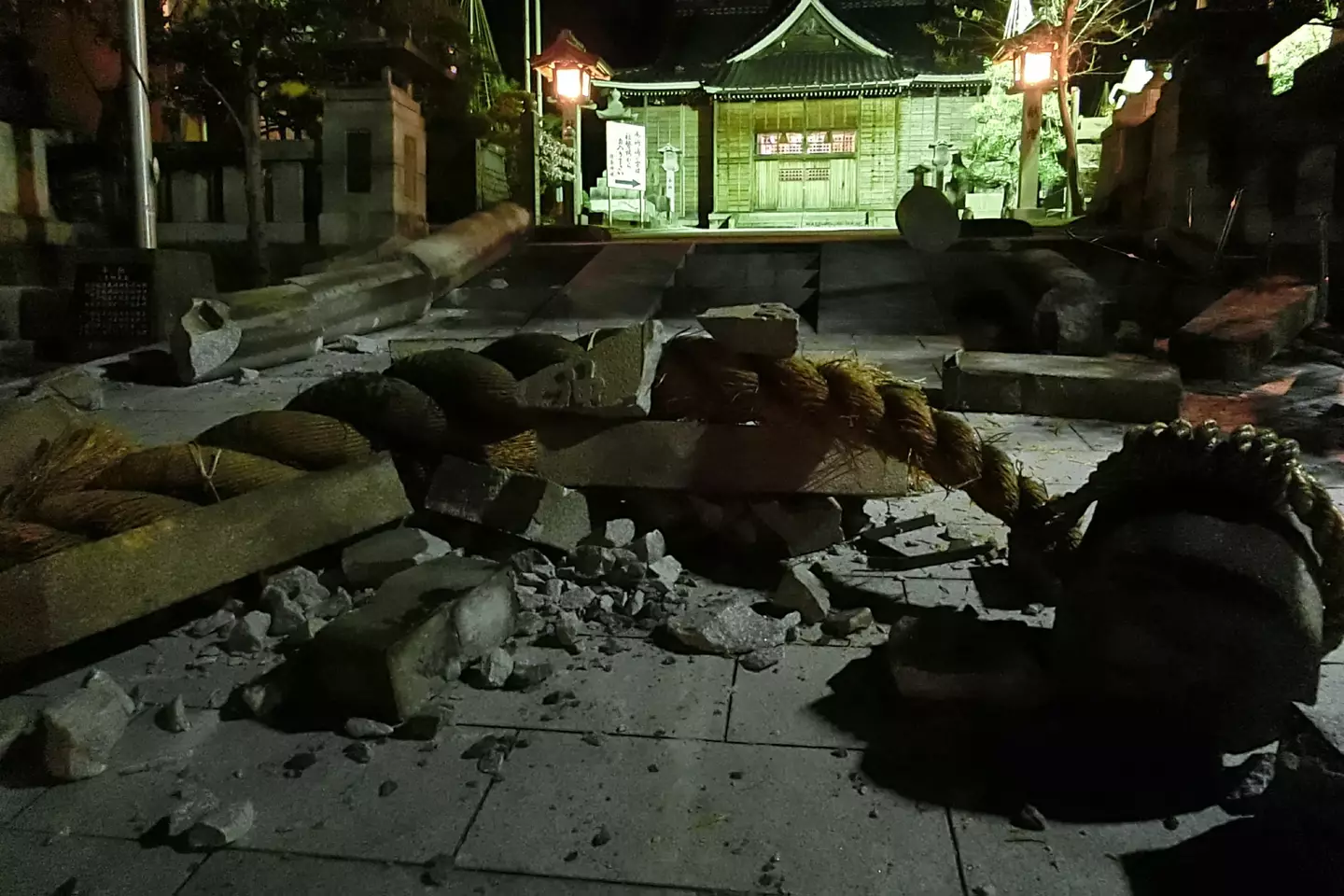 A shrine damaged in the earthquake.
