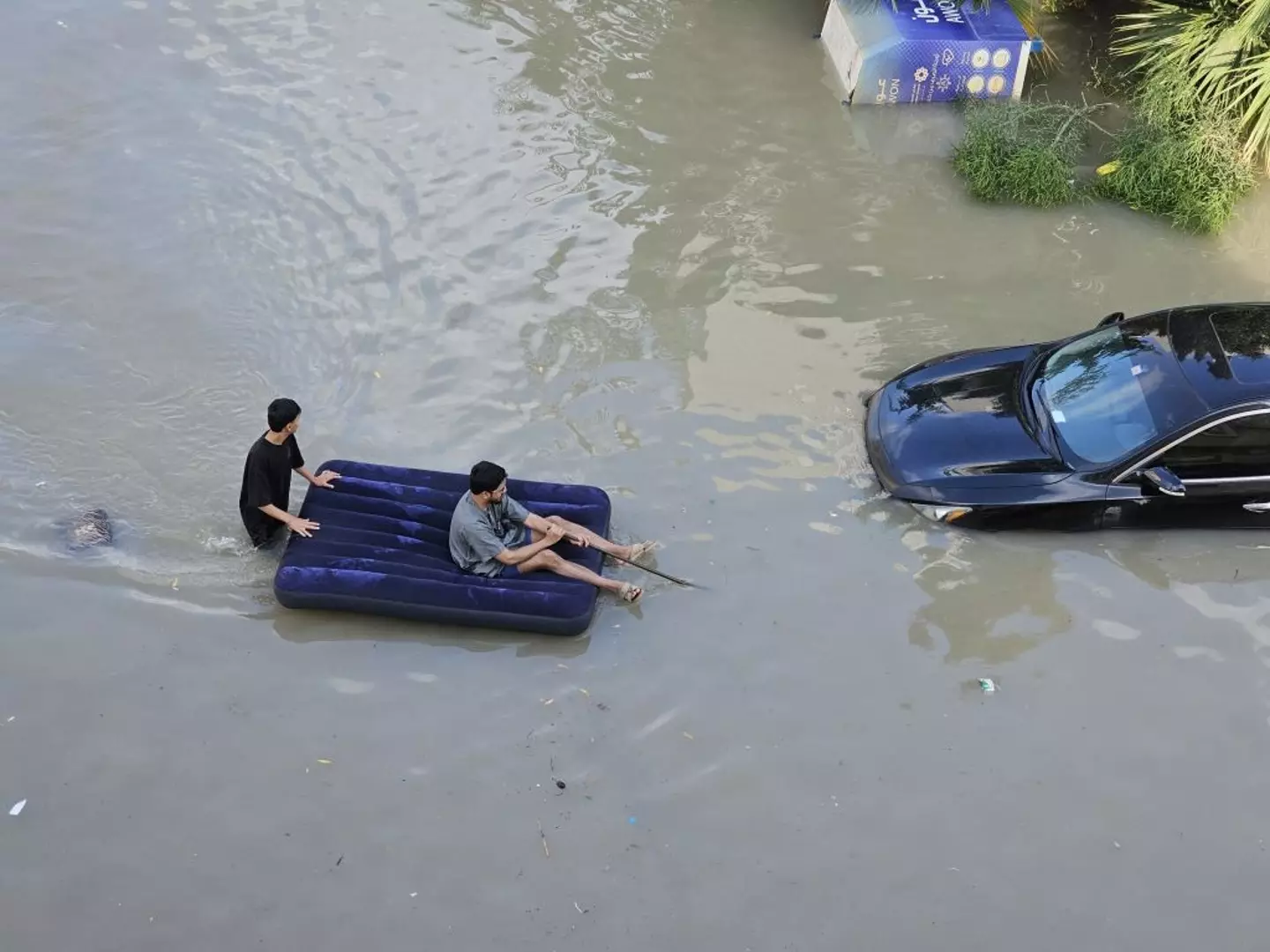 The city is flooded from the heaviest rain ever recorded in UAE. (Stringer/Anadolu via Getty Images)