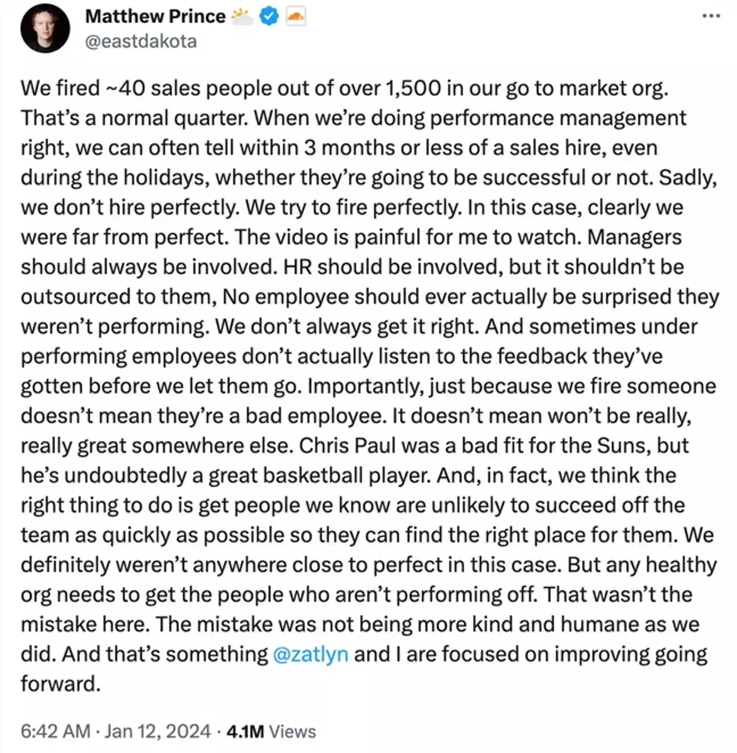 The Cloudfare CEO commented on the clip.