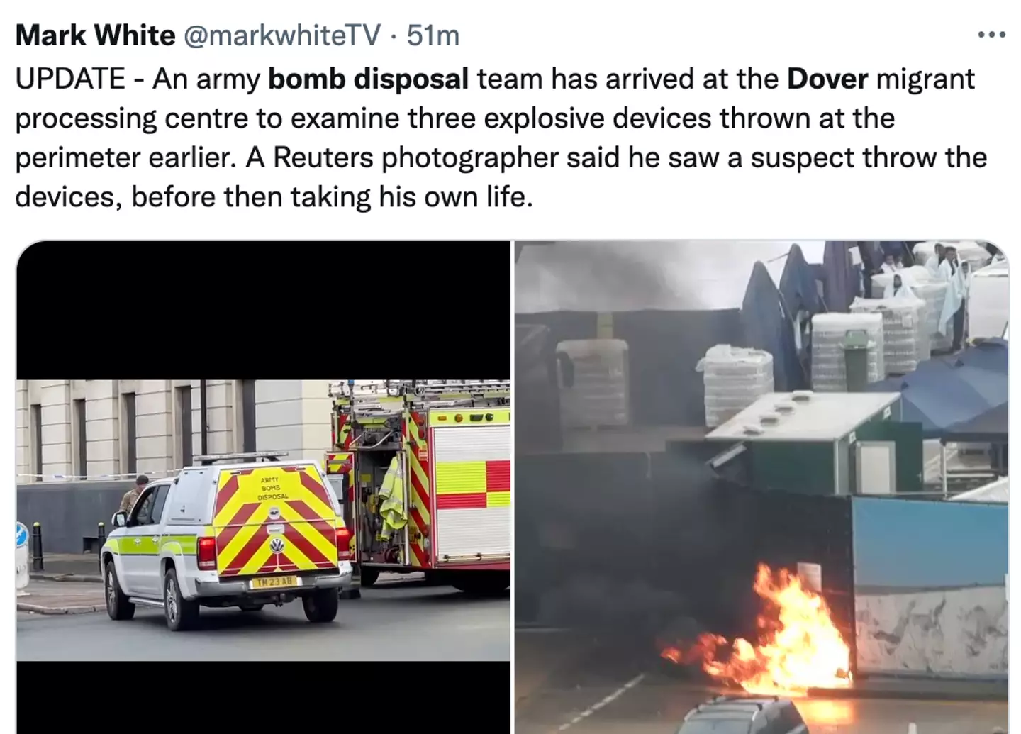 Images show bomb disposal teams arriving at the scene.